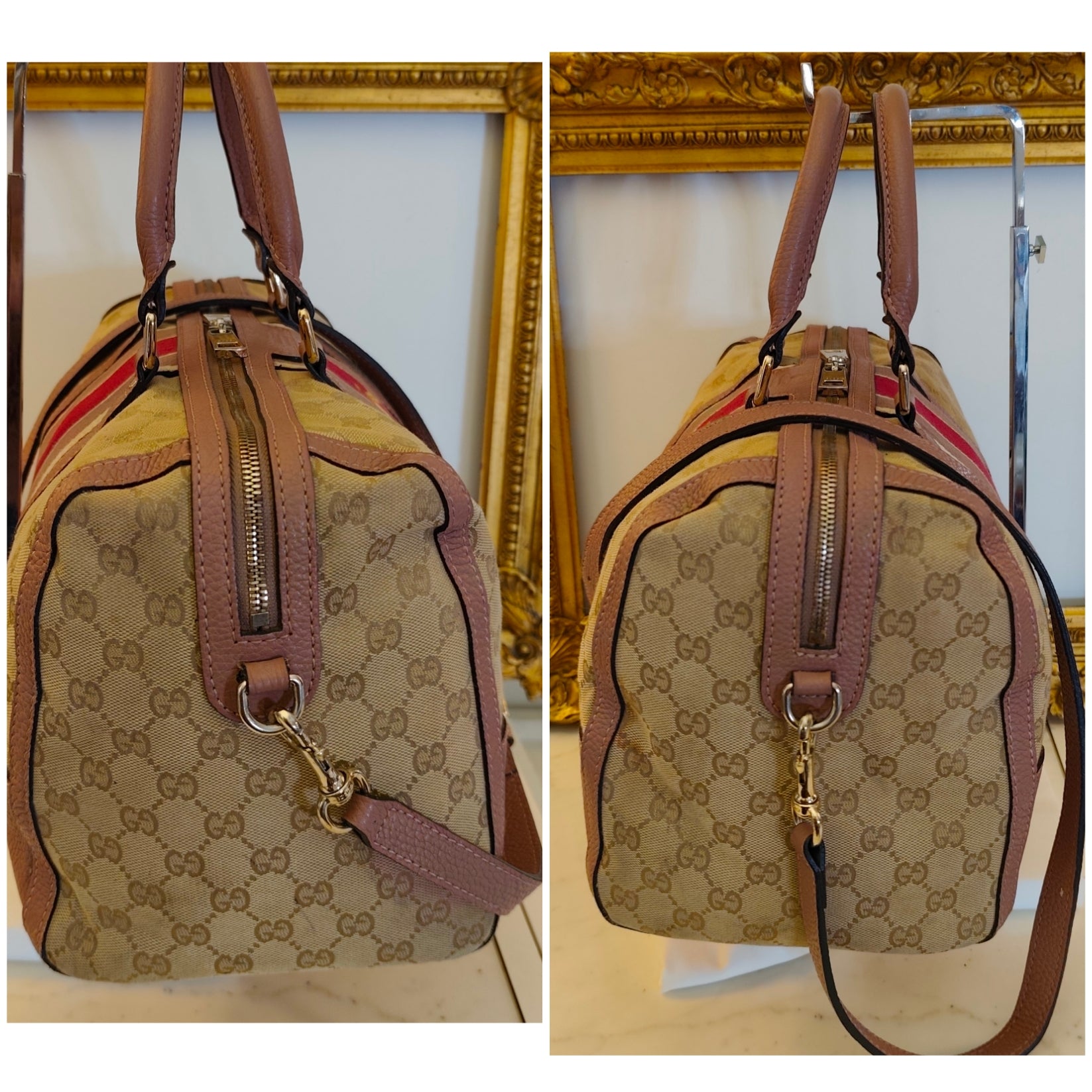 GUCCI - Bauletto Boston Edizione Limitata in Tessuto GG Beige e Rosa con Tracolla