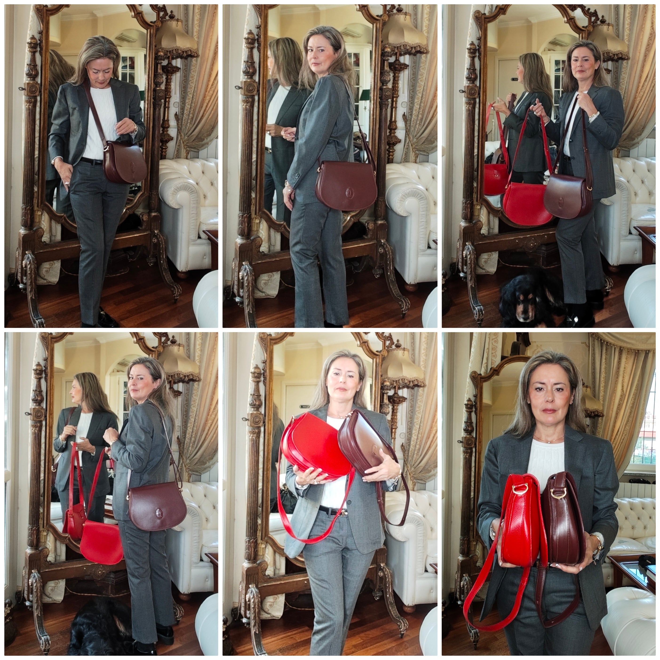 Cartier - Borsa a Spalla o Tracolla in Pelle Bordeaux