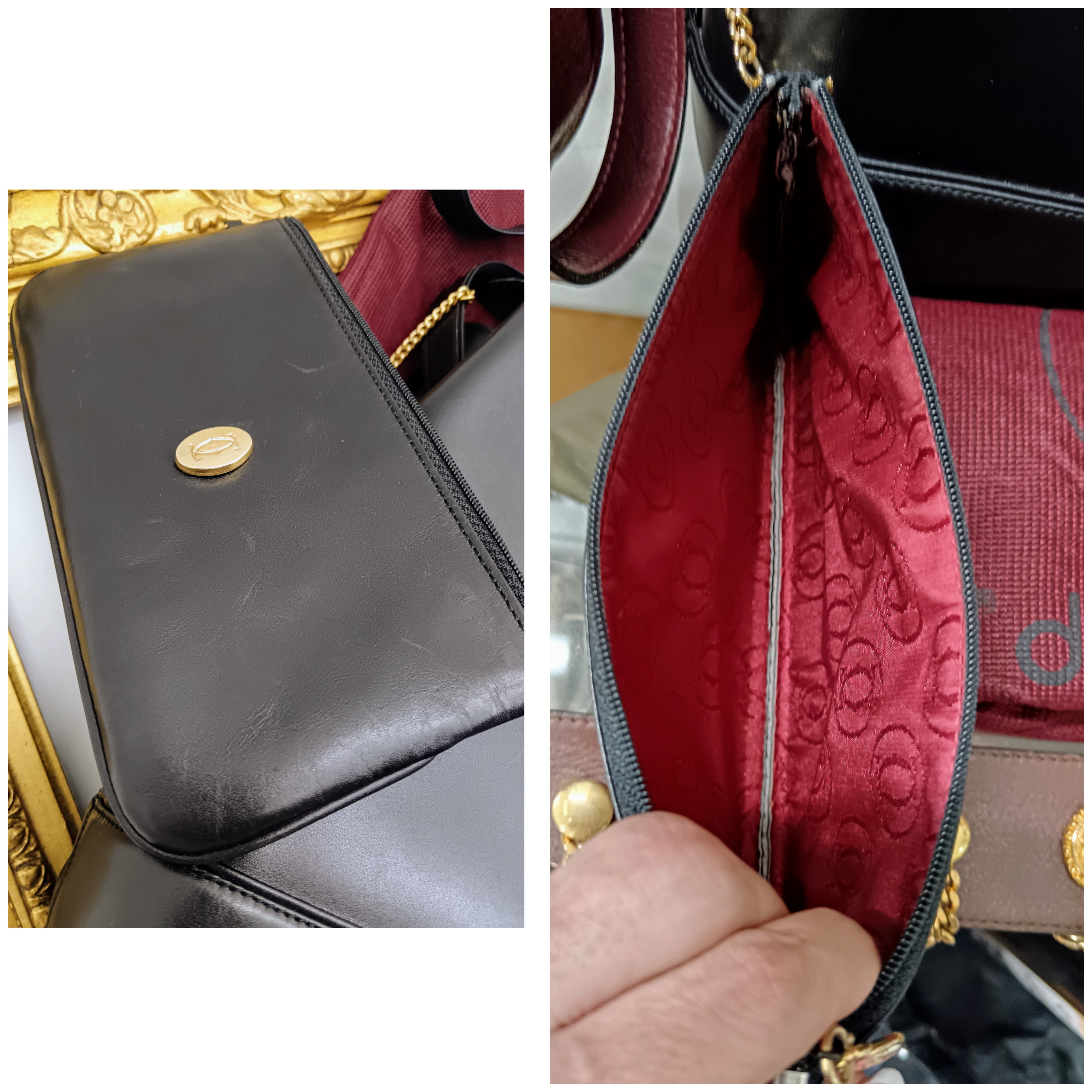 Cartier - Secchiello Ovale con Pochette Pelle Nera Vintage