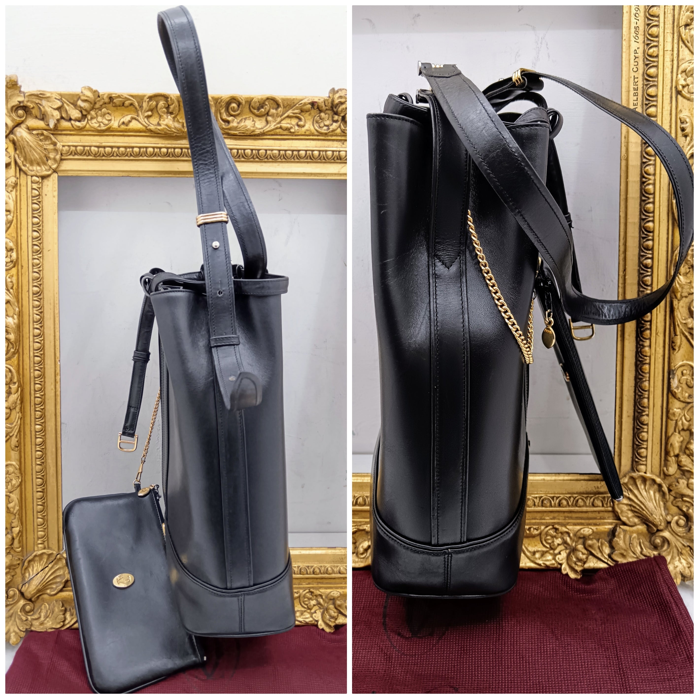 Cartier - Secchiello Ovale con Pochette Pelle Nera Vintage