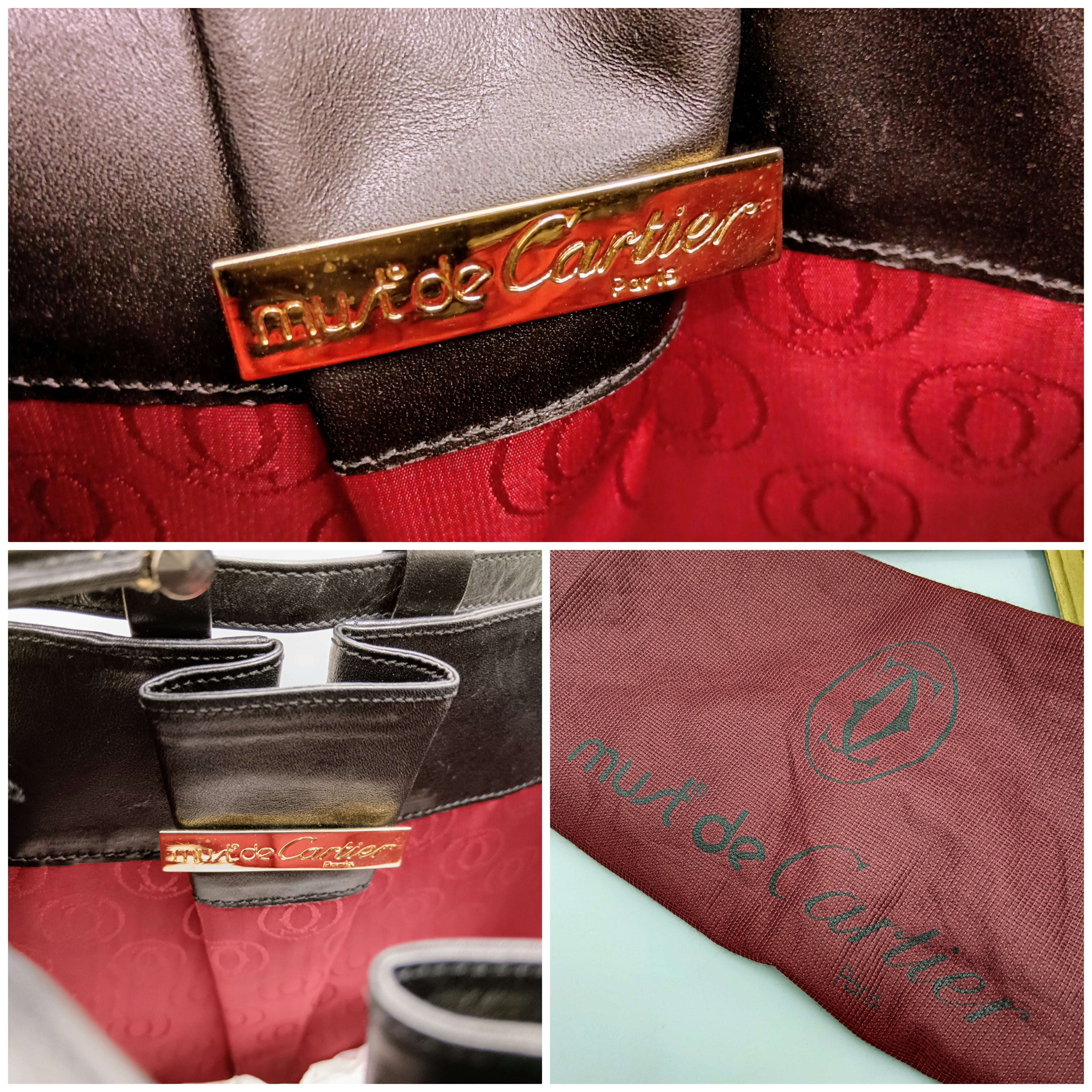 Cartier - Secchiello Ovale con Pochette Pelle Nera Vintage
