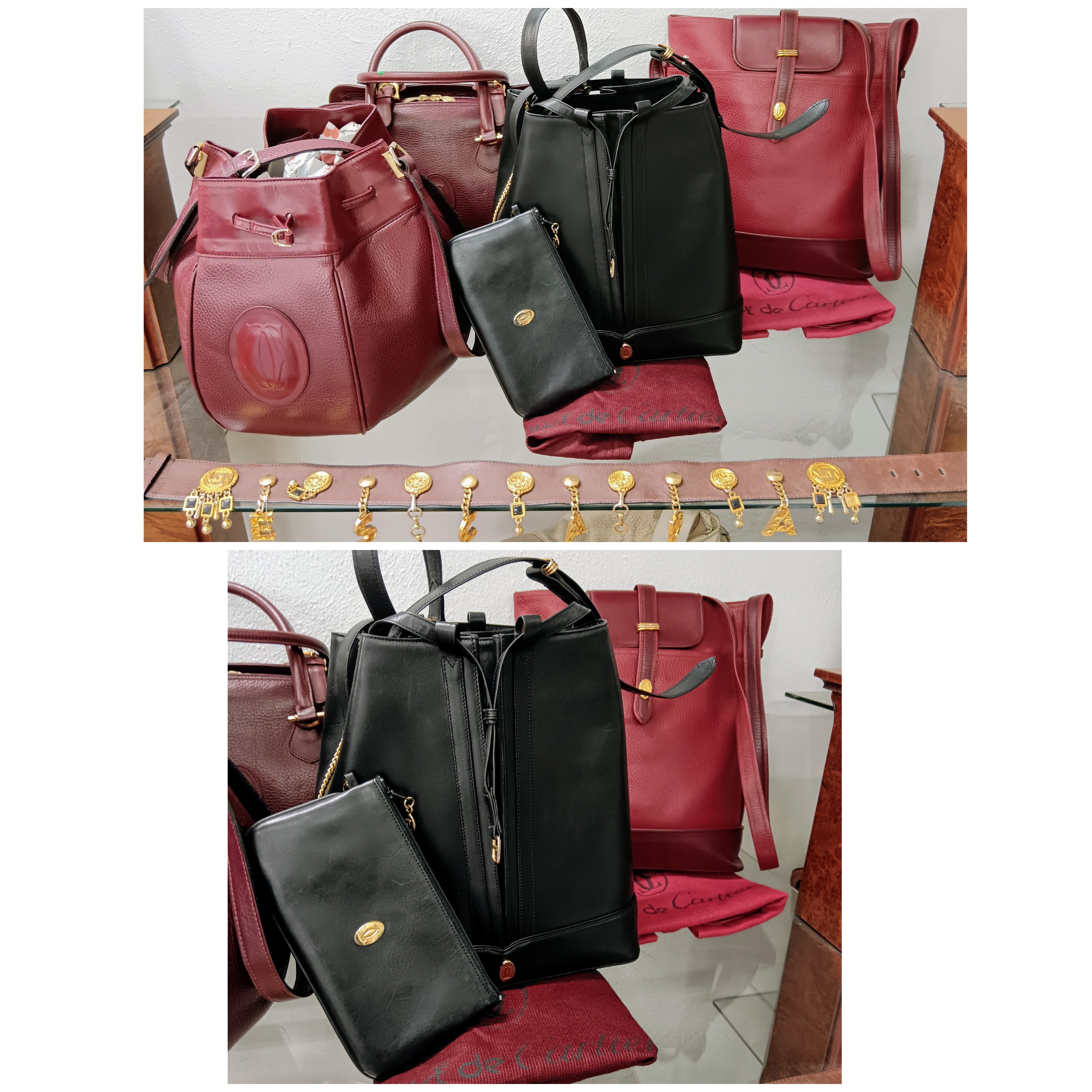 Cartier - Secchiello Ovale con Pochette Pelle Nera Vintage