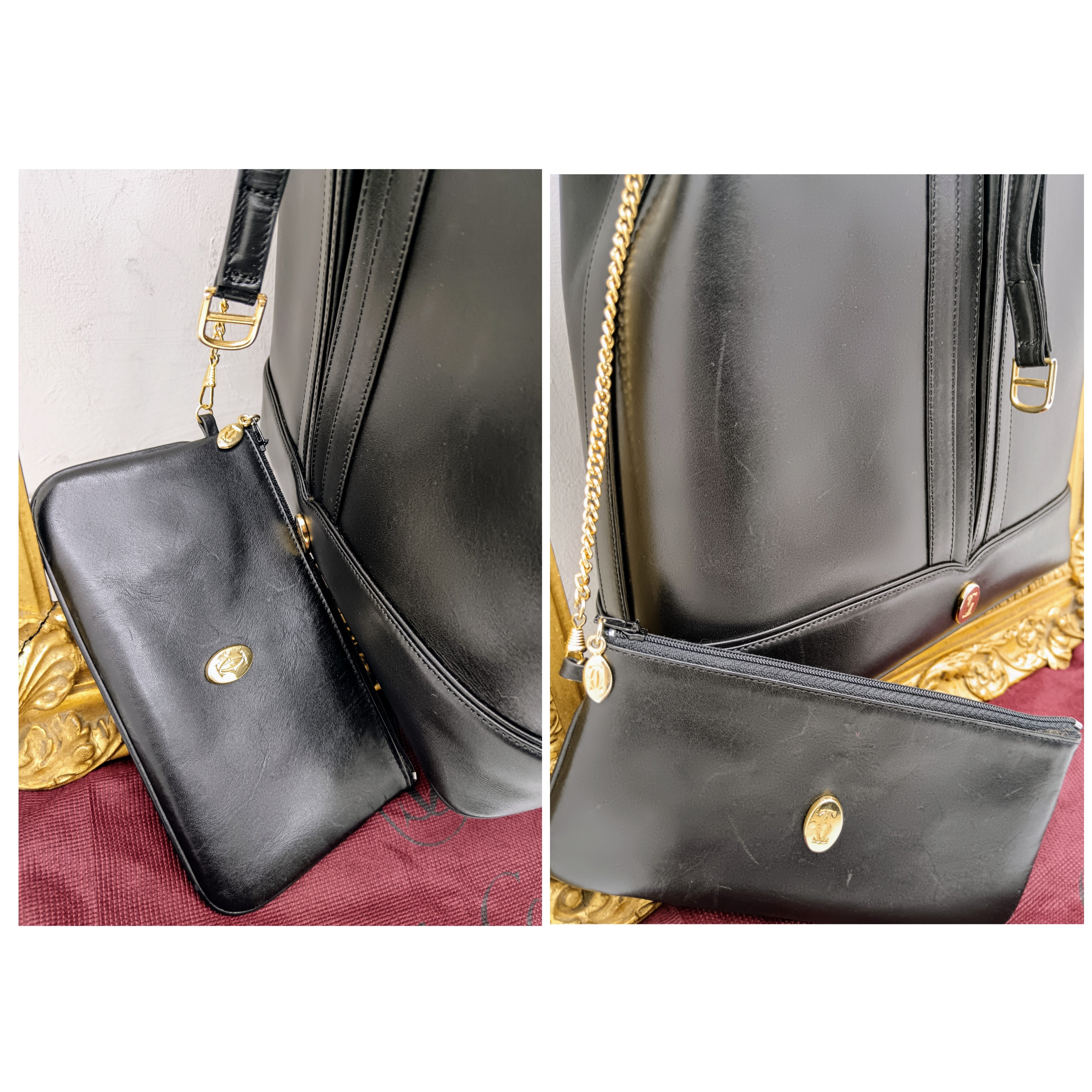 Cartier - Secchiello Ovale con Pochette Pelle Nera Vintage