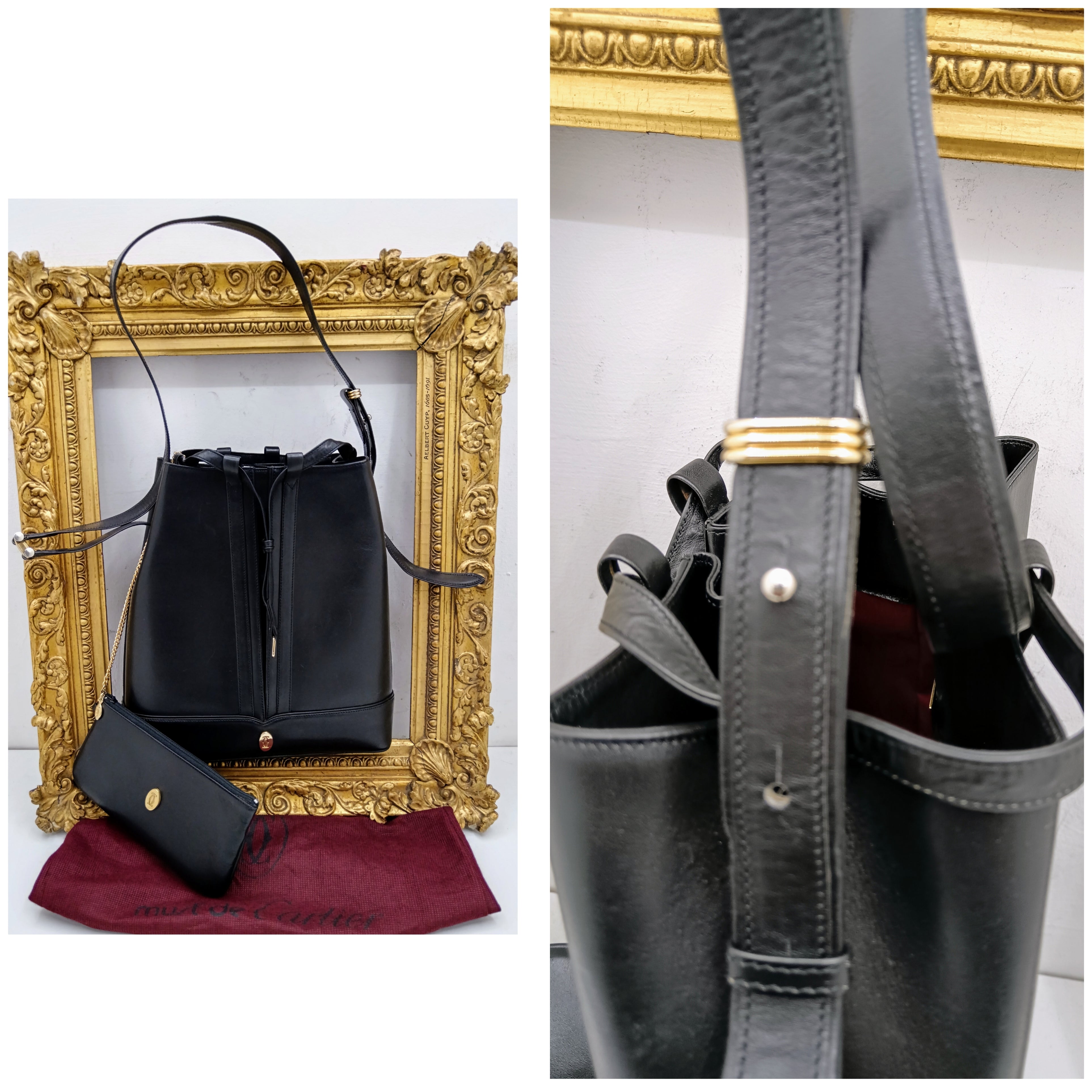 Cartier - Secchiello Ovale con Pochette Pelle Nera Vintage
