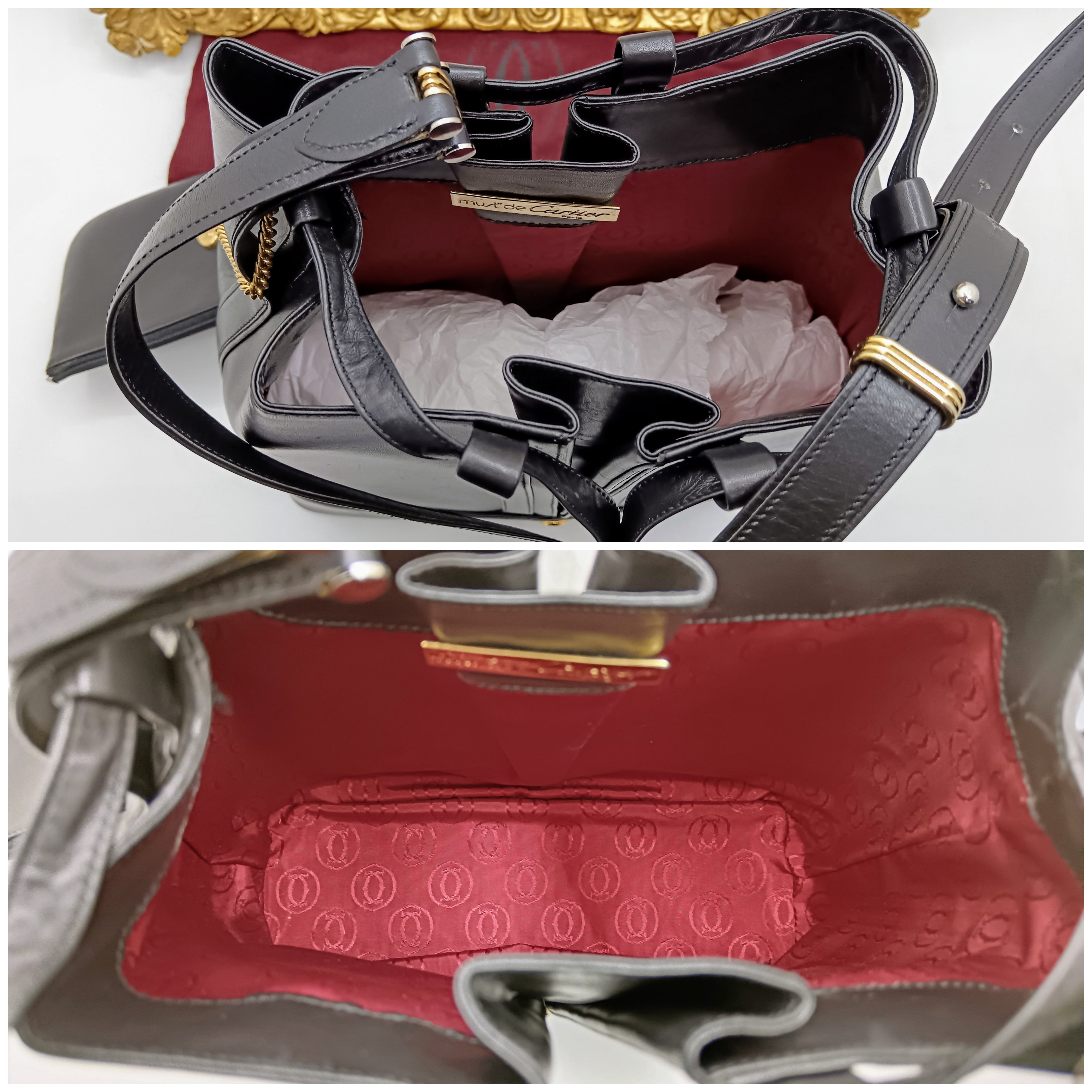 Cartier - Secchiello Ovale con Pochette Pelle Nera Vintage