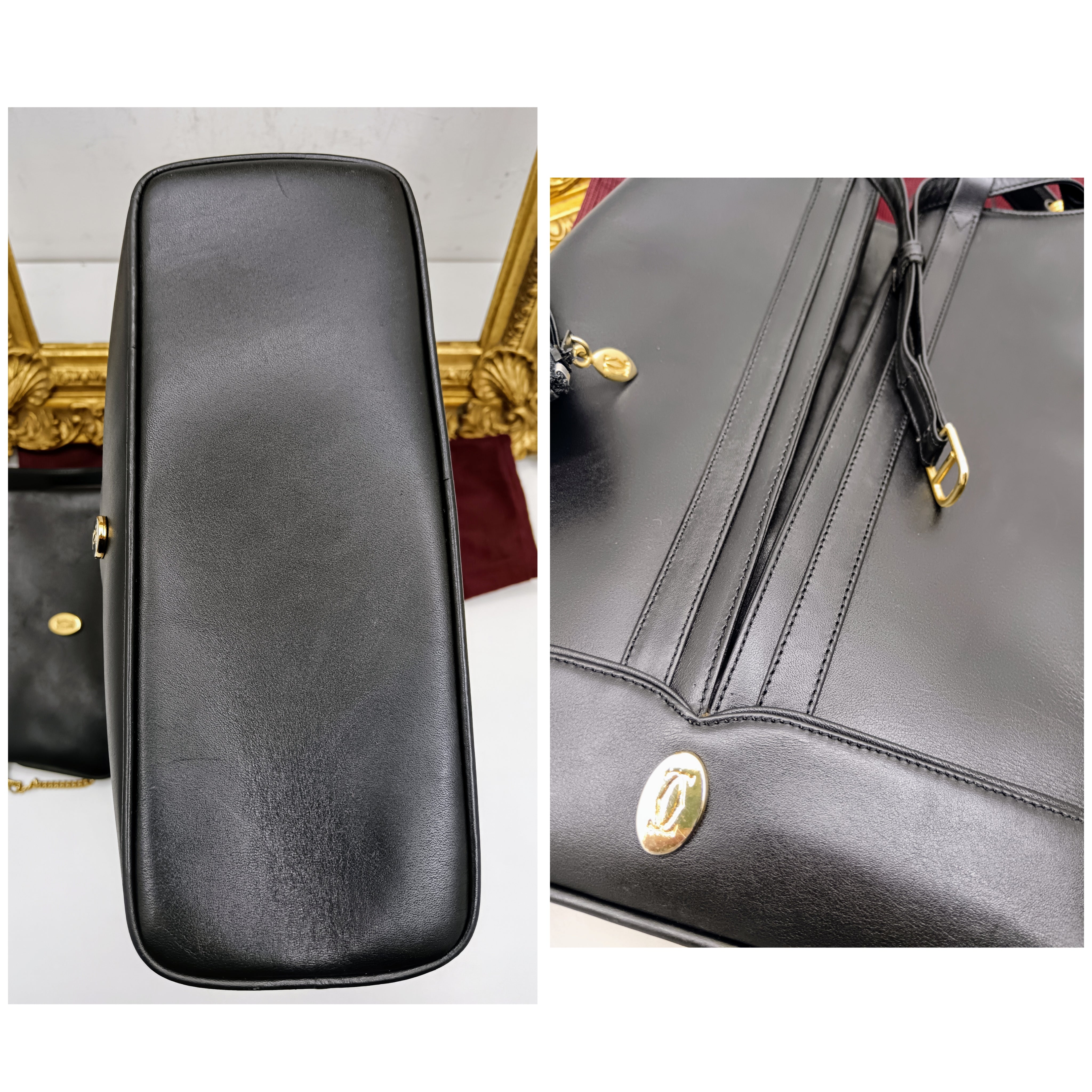 Cartier - Secchiello Ovale con Pochette Pelle Nera Vintage