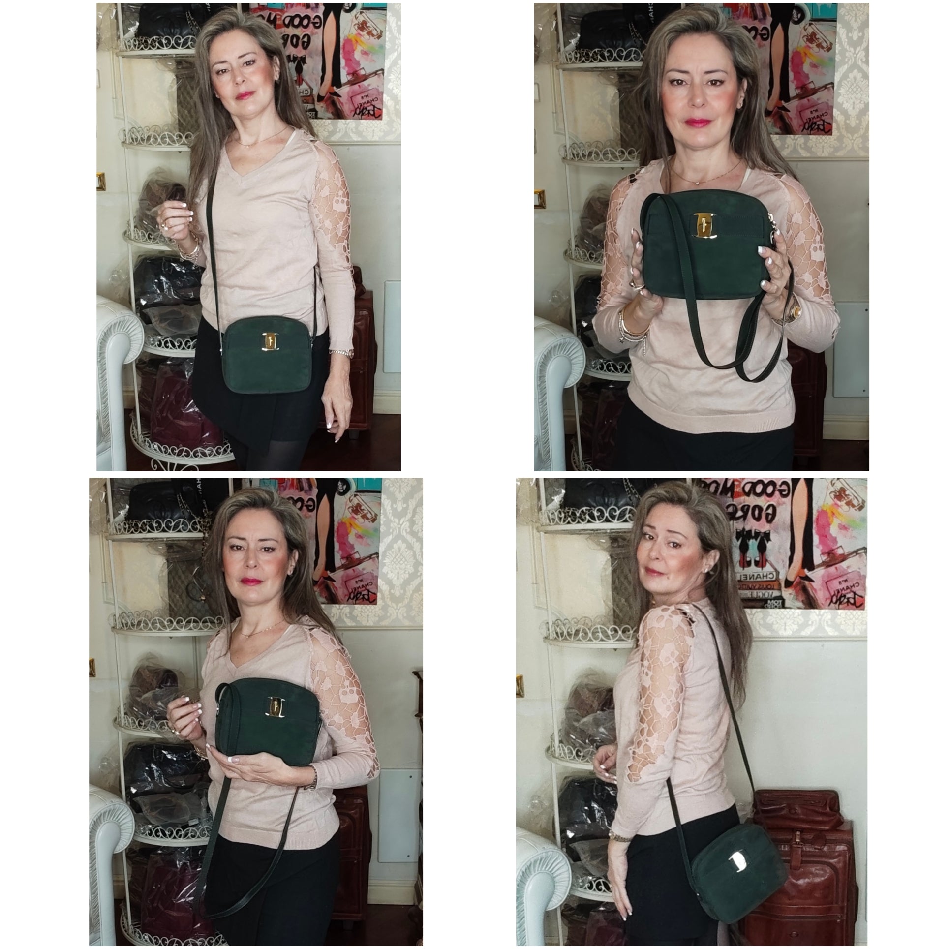 Ferragamo - Borsa a Tracolla “VARA” Camera Bag Camoscio Verde Bosco