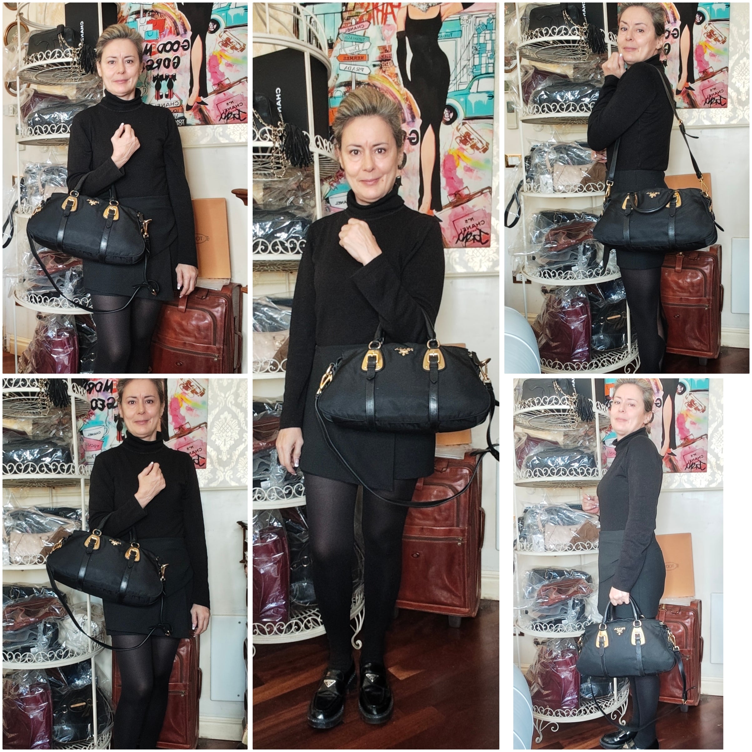 Prada - Bauletto Espandibile - Tote Bag Nylon Nero con Tracolla