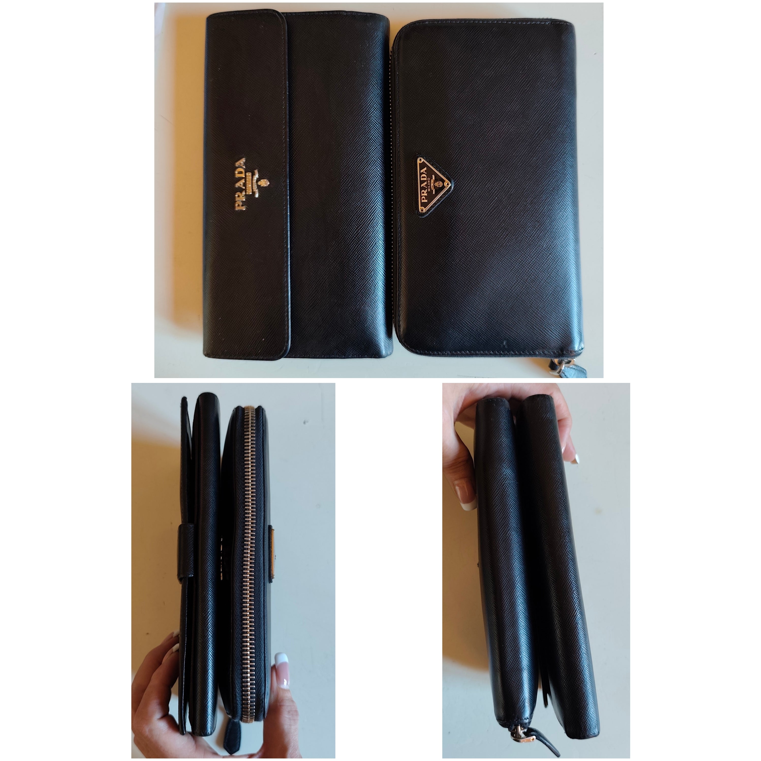 Prada - Portafoglio Donna a Libro Grande in Pelle Saffiano Nera