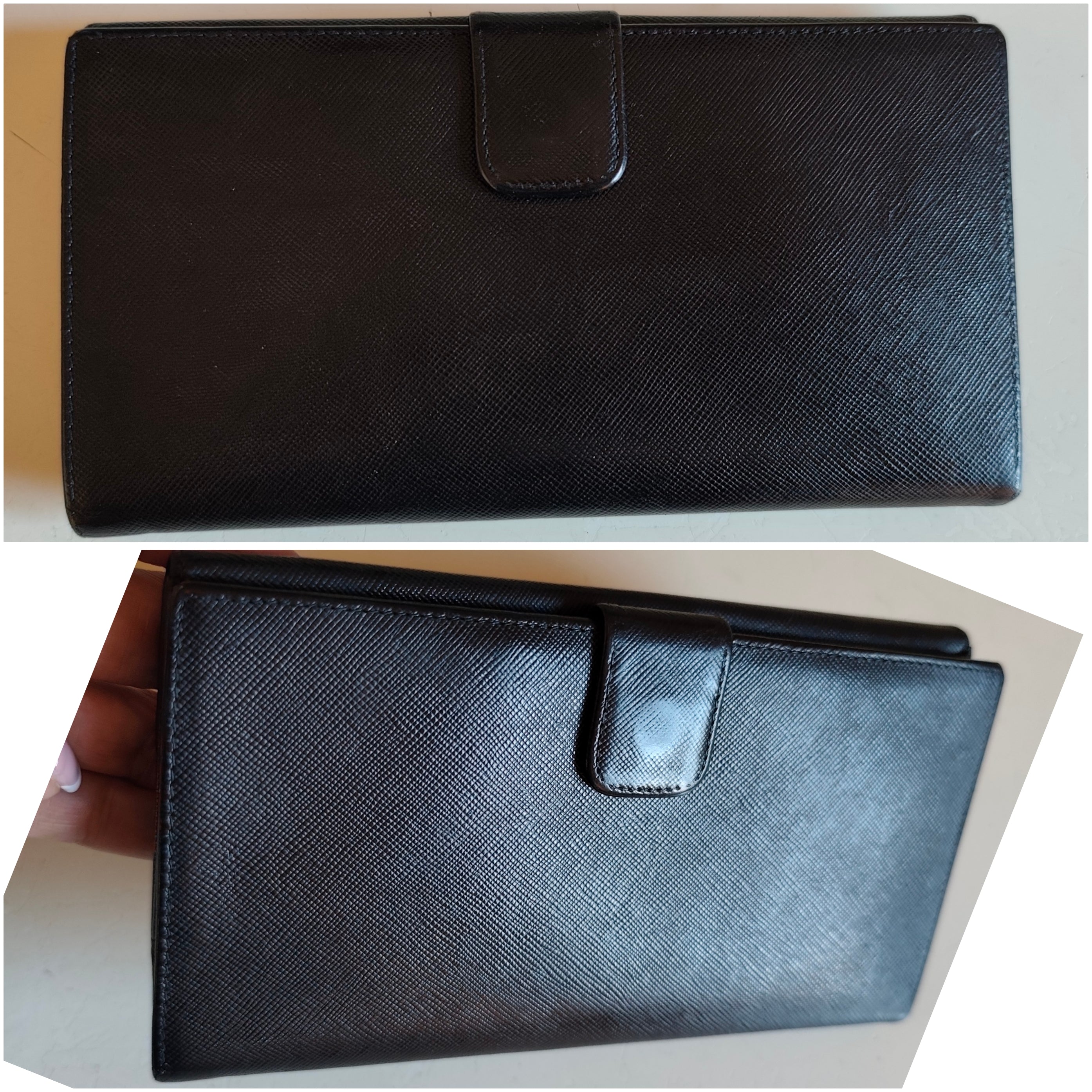 Prada - Portafoglio Donna a Libro Grande in Pelle Saffiano Nera