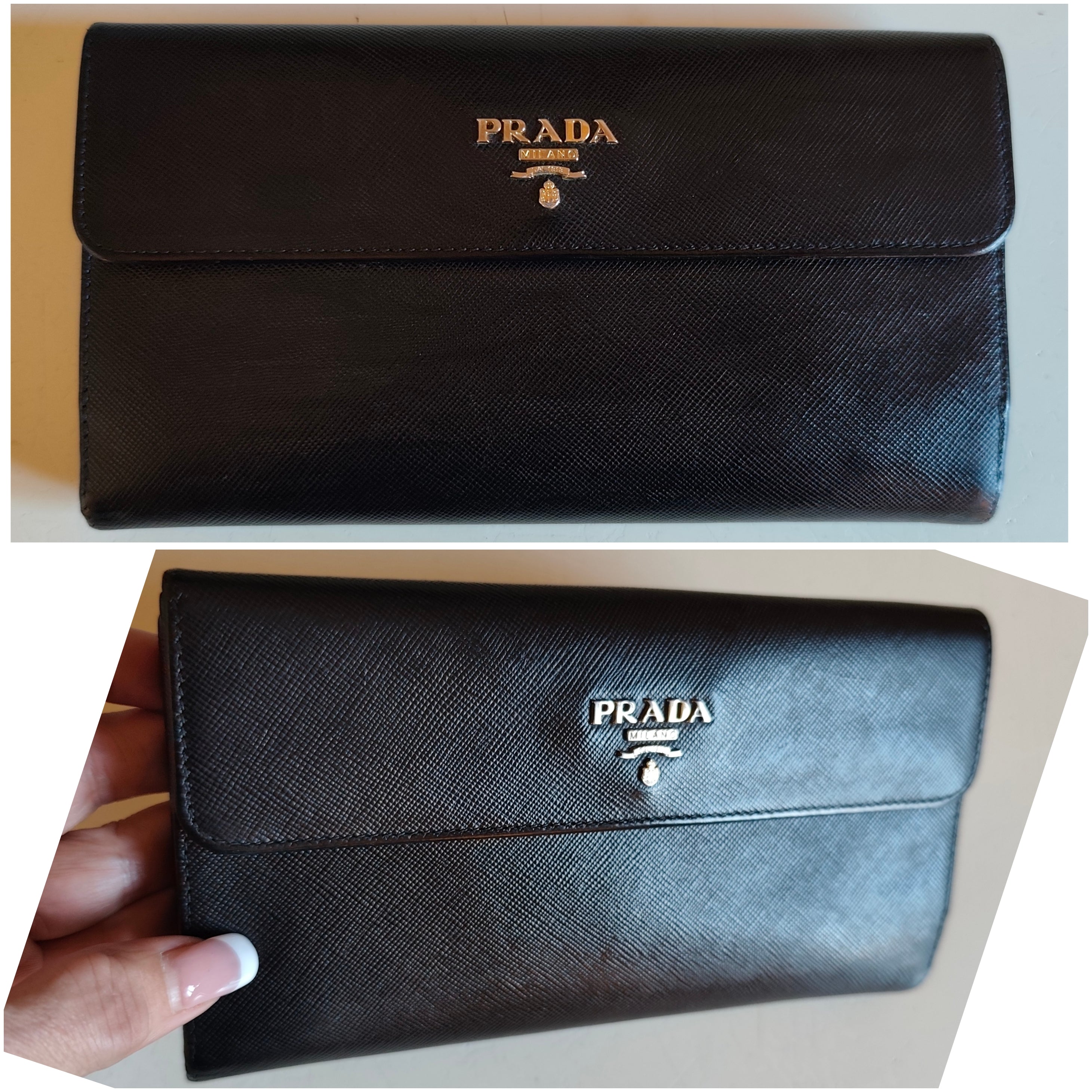 Prada - Portafoglio Donna a Libro Grande in Pelle Saffiano Nera