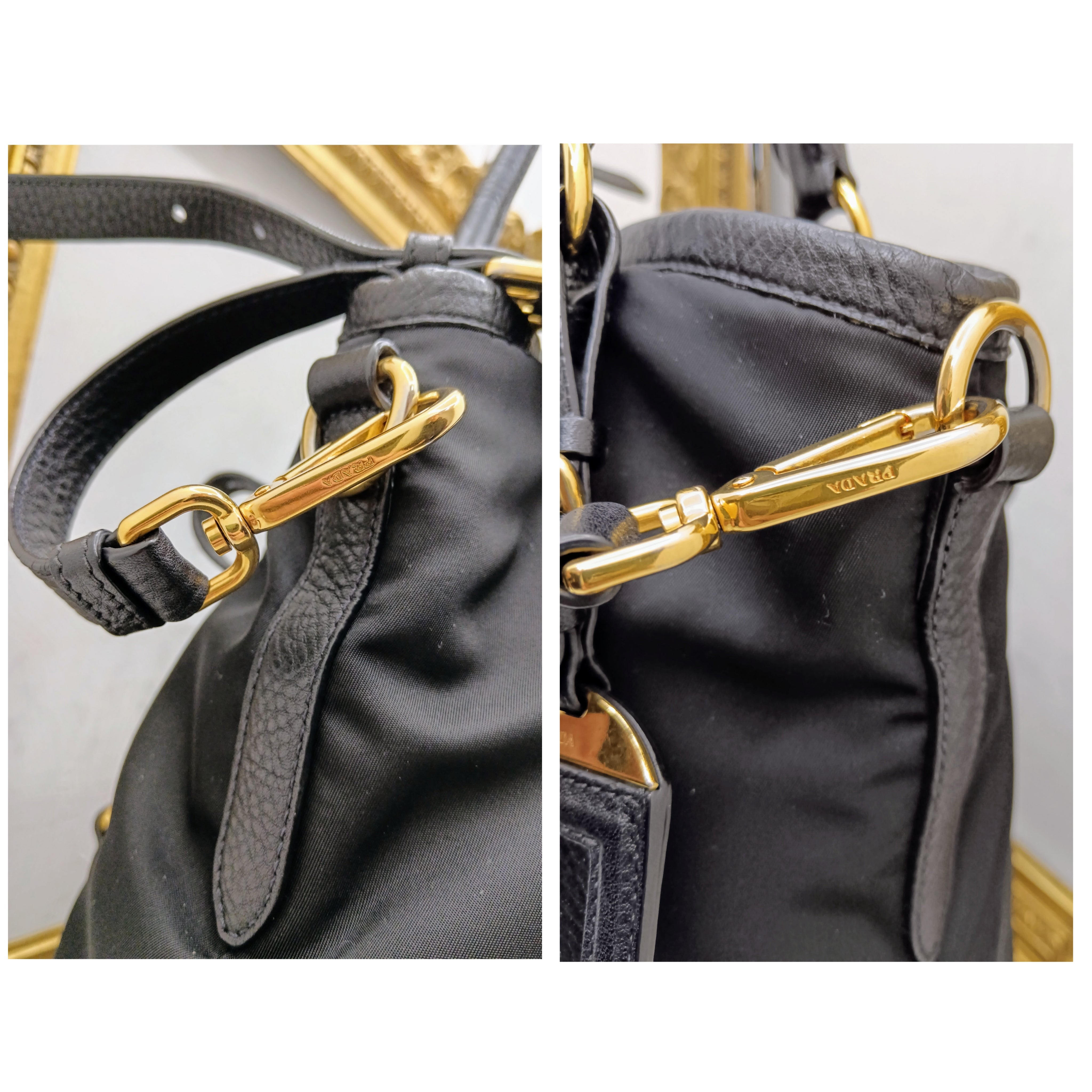 Prada - Shopper Re-Nylon e Pelle Nera Tracolla e fasce in pelle