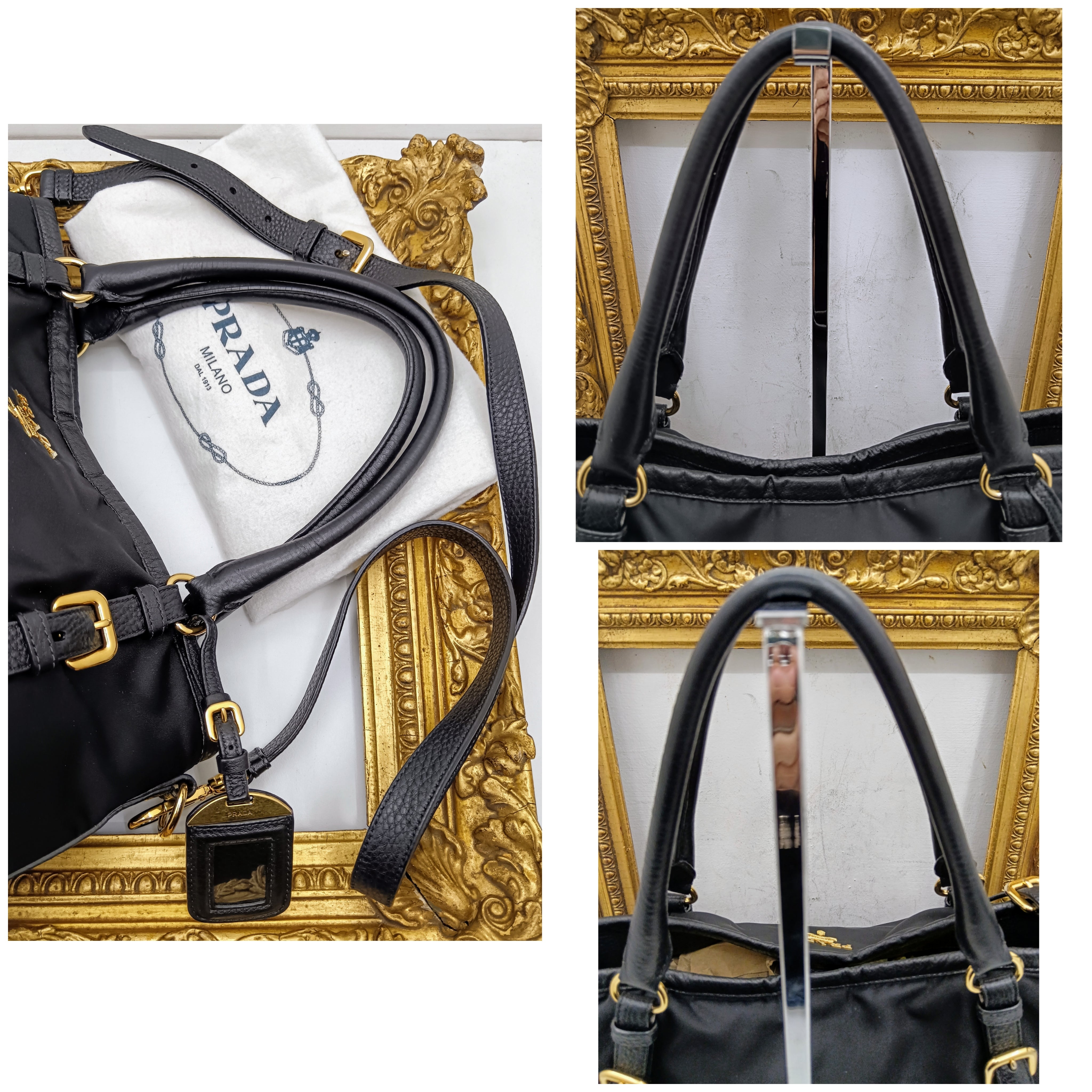 Prada - Shopper Re-Nylon e Pelle Nera Tracolla e fasce in pelle