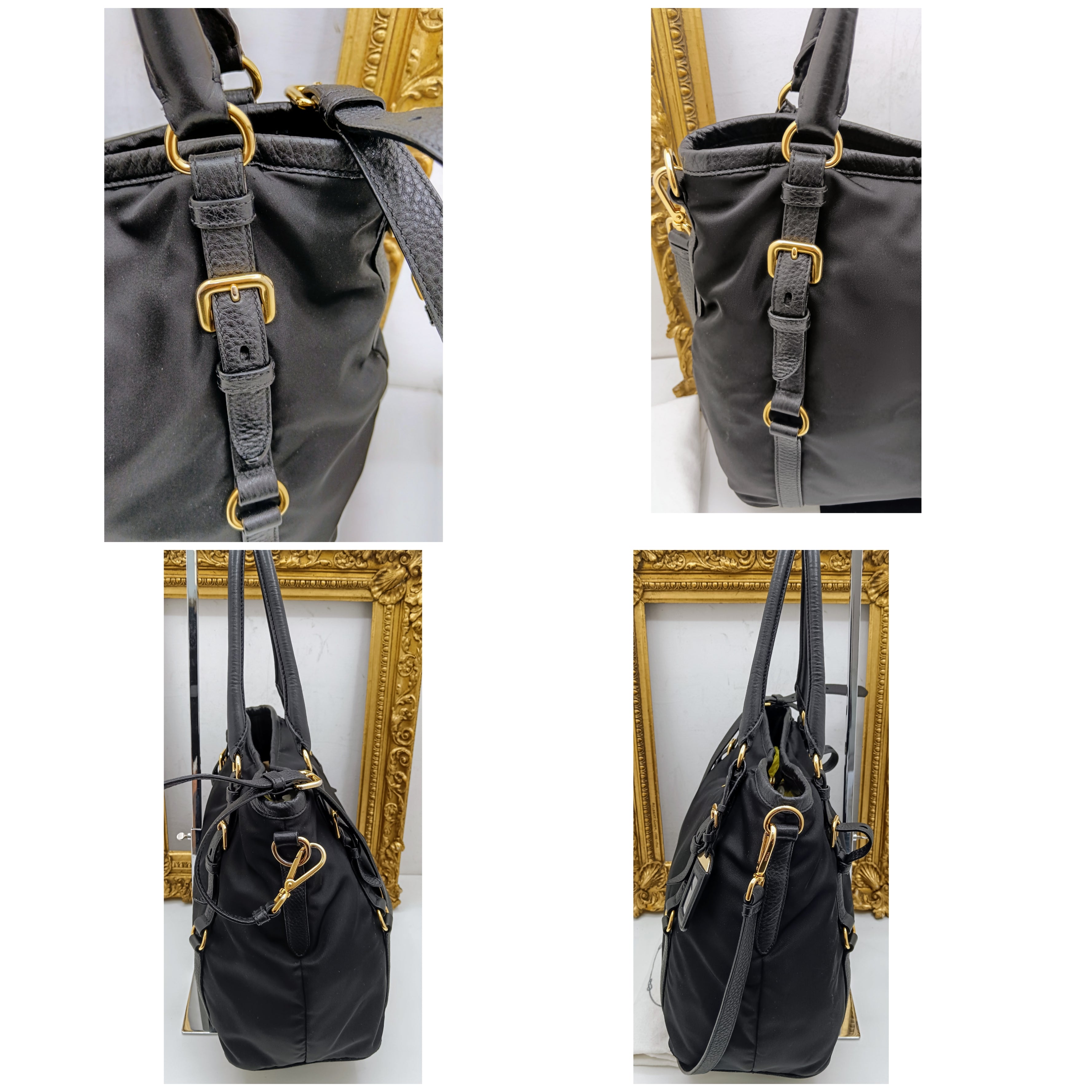 Prada - Shopper Re-Nylon e Pelle Nera Tracolla e fasce in pelle