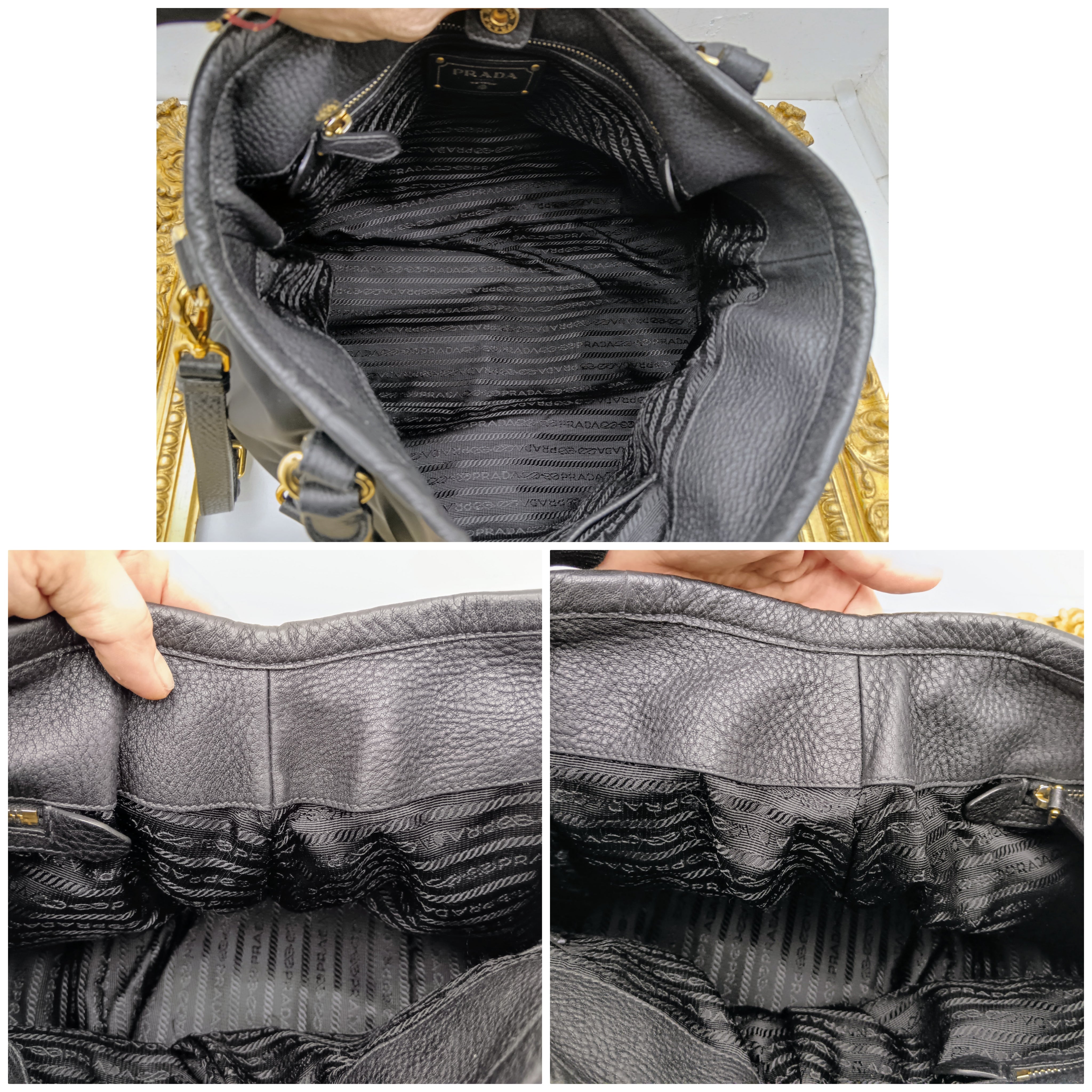 Prada - Shopper Re-Nylon e Pelle Nera Tracolla e fasce in pelle