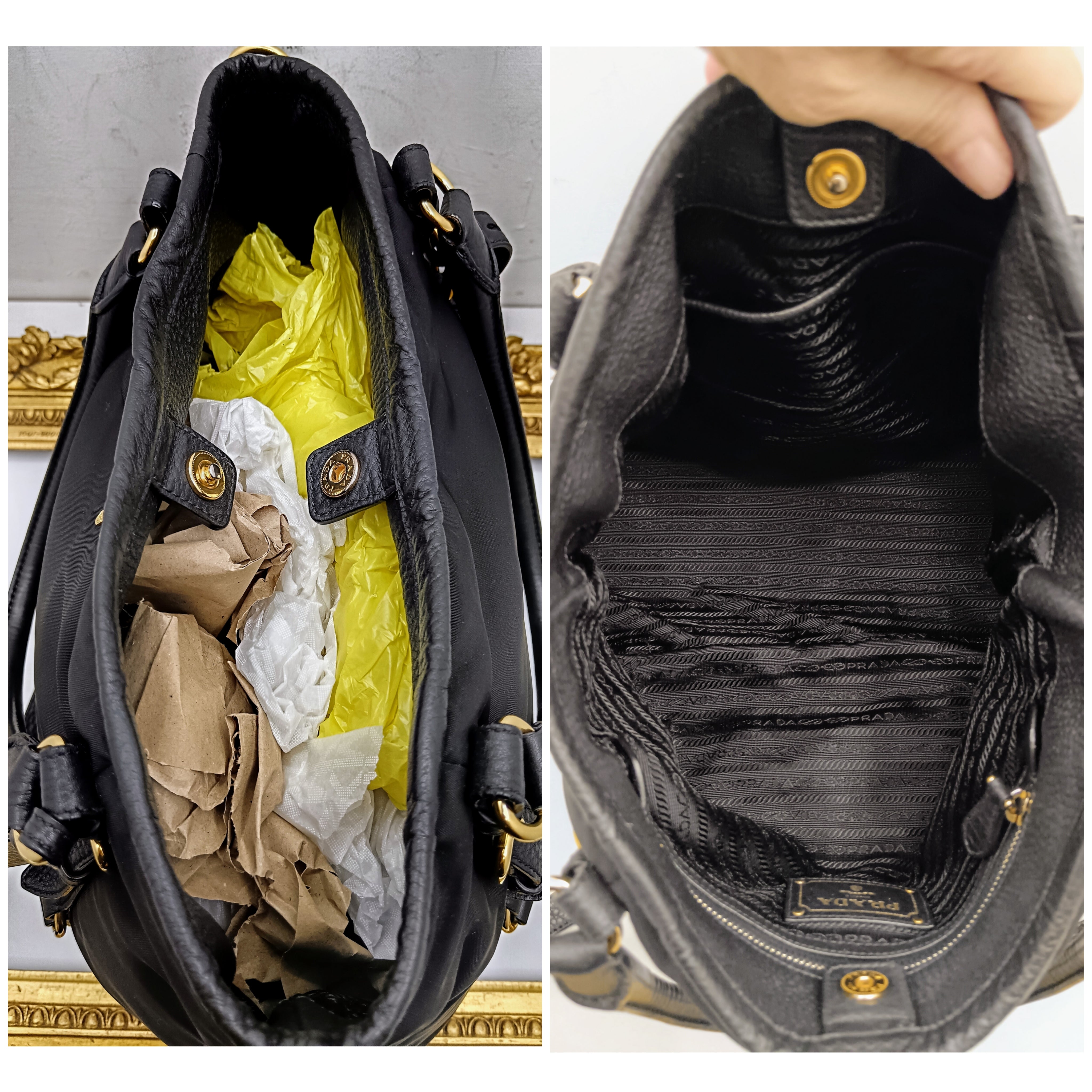 Prada - Shopper Re-Nylon e Pelle Nera Tracolla e fasce in pelle