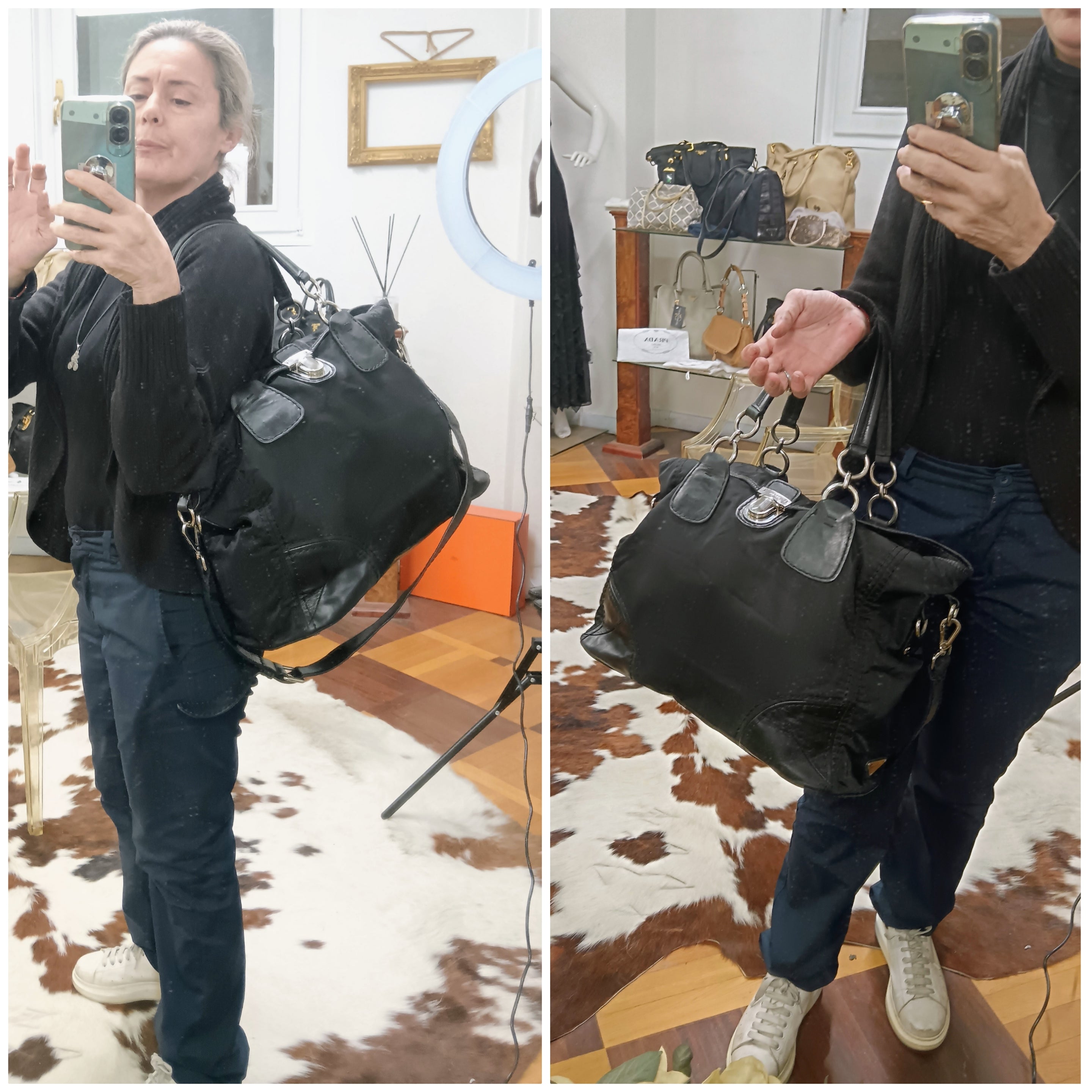 Prada - Shopper a Spalla o Tracolla Nylon e Pelle Chiusura a Scatto