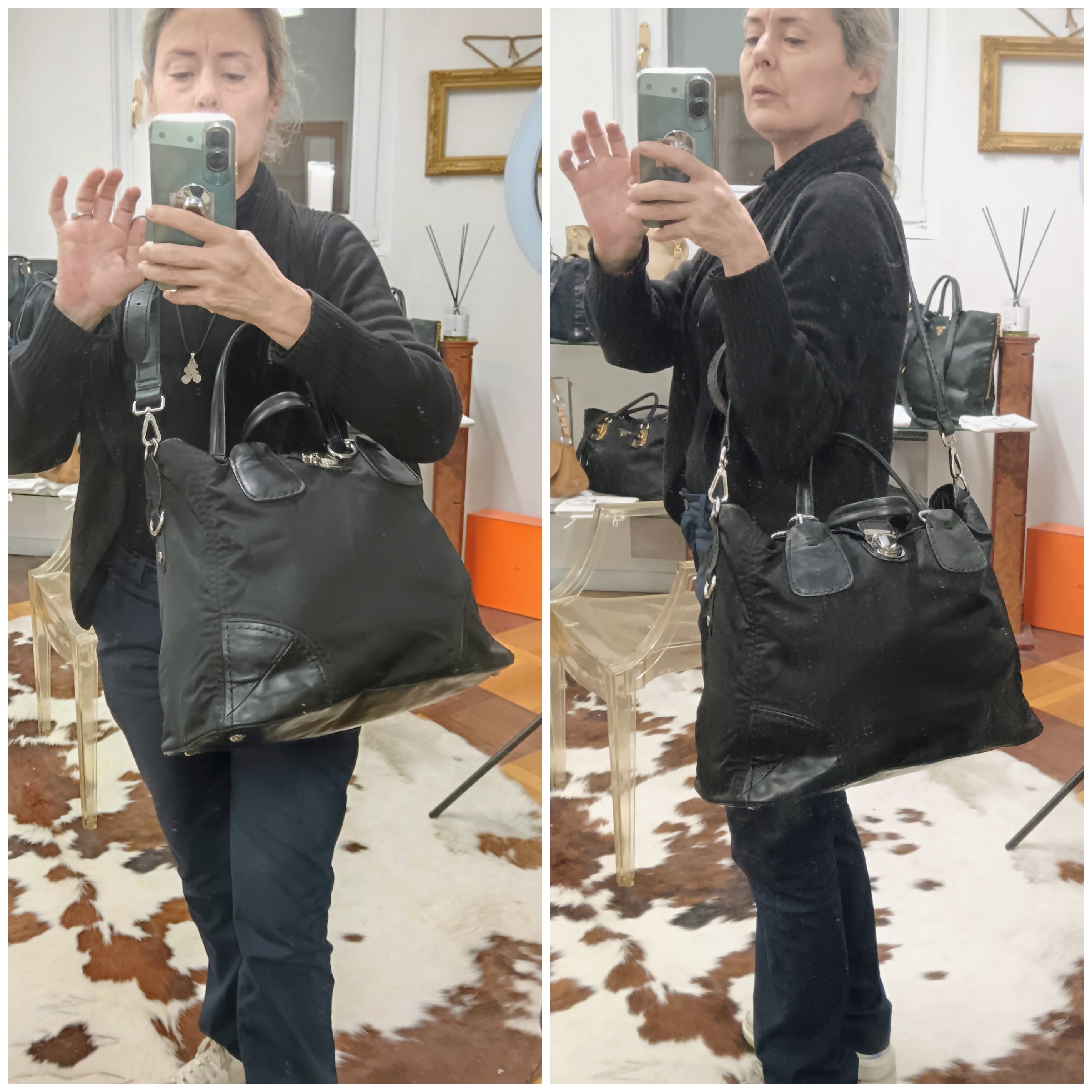 Prada - Shopper a Spalla o Tracolla Nylon e Pelle Chiusura a Scatto