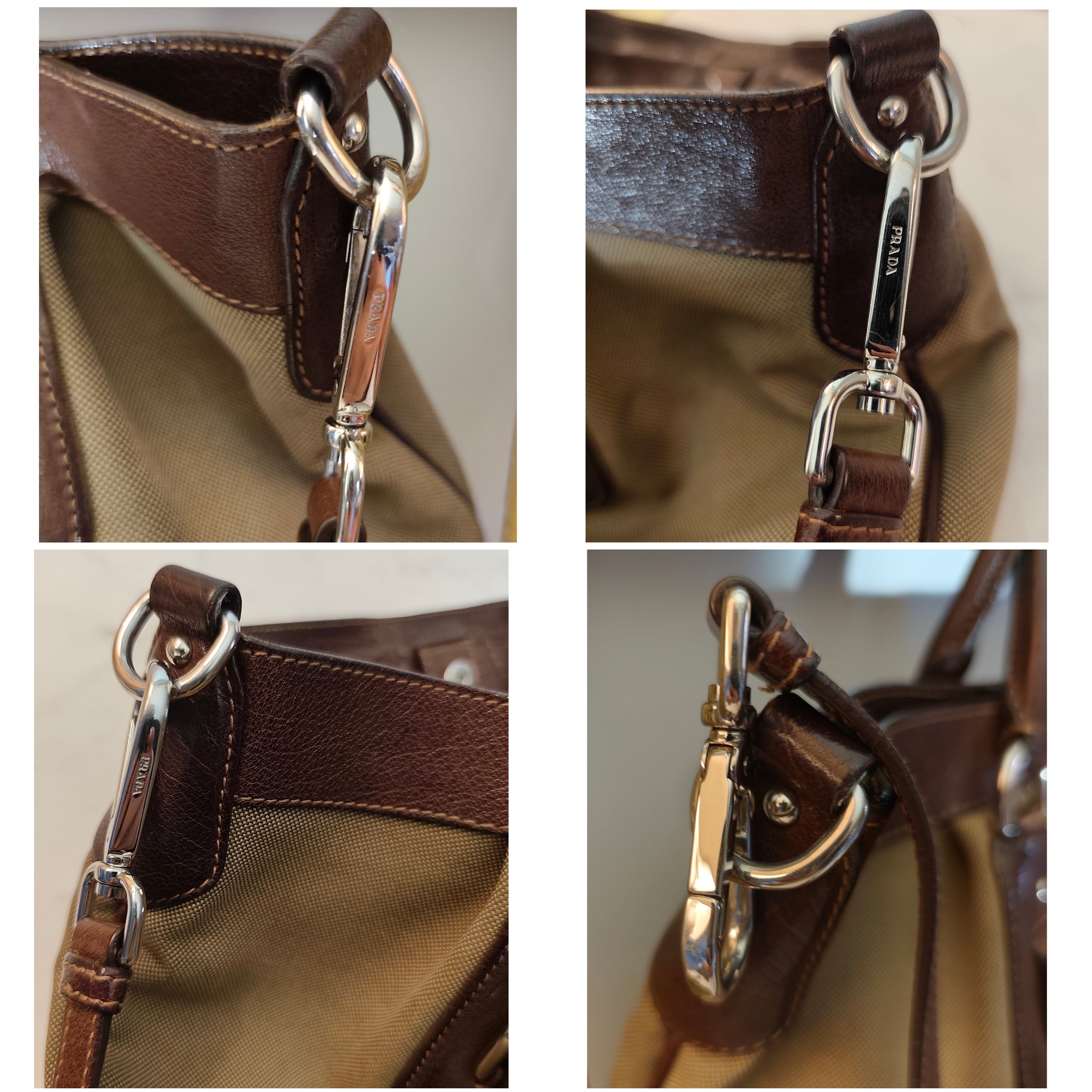 PRADA Shopper Hobo Logo Jacquard Canapa e Pelle Marrone Vintage