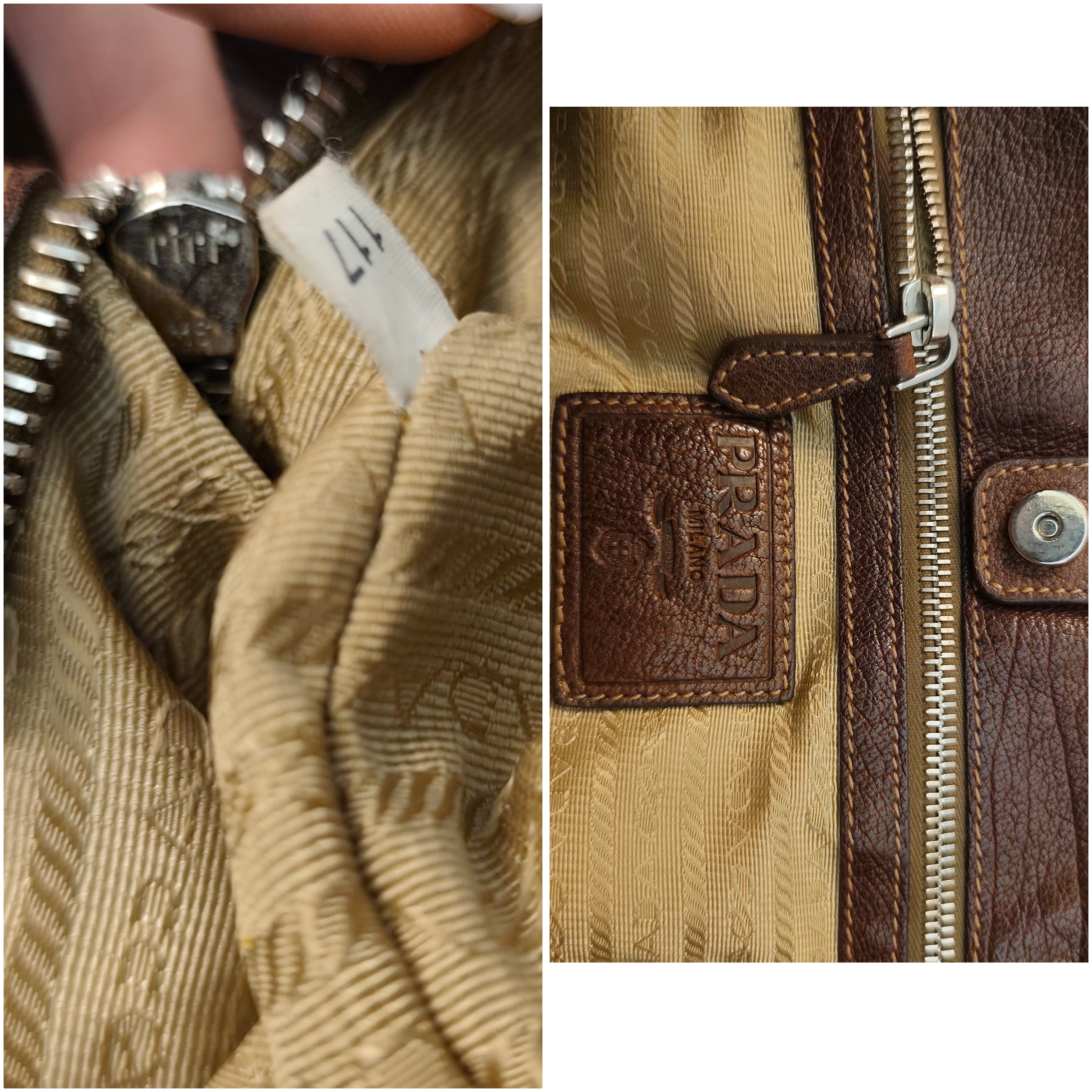 PRADA Shopper Hobo Logo Jacquard Canapa e Pelle Marrone Vintage