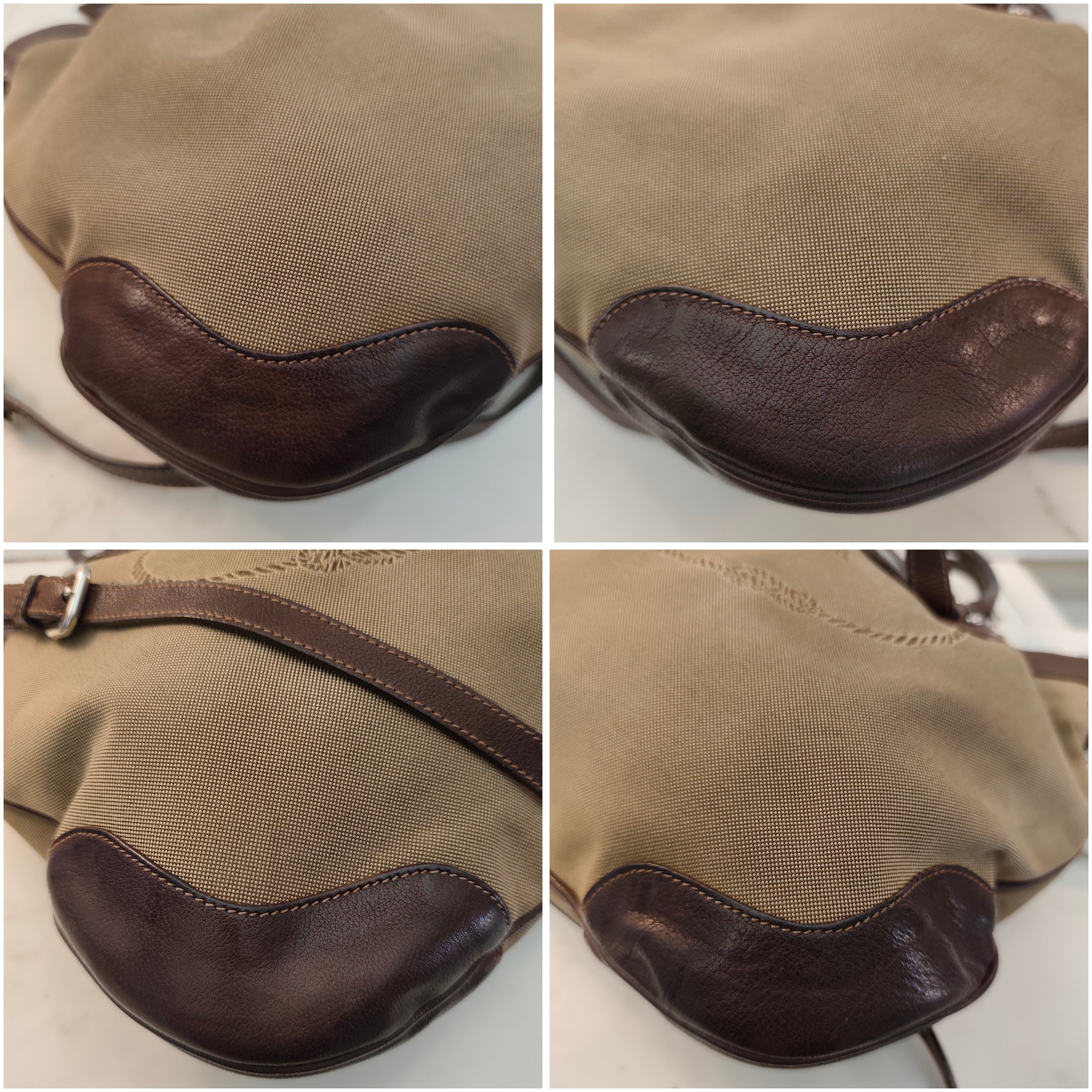 PRADA Shopper Hobo Logo Jacquard Canapa e Pelle Marrone Vintage
