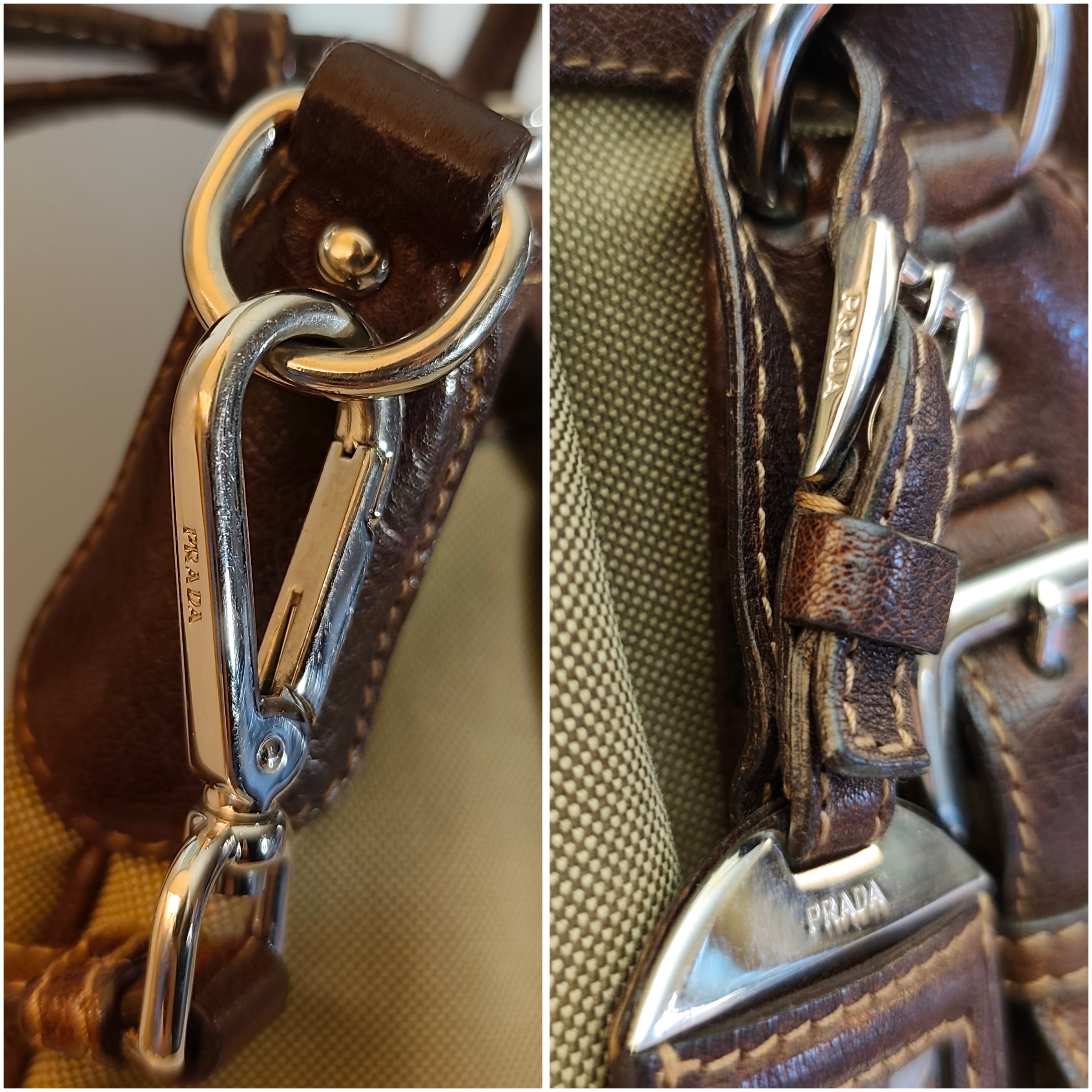 PRADA Shopper Hobo Logo Jacquard Canapa e Pelle Marrone Vintage