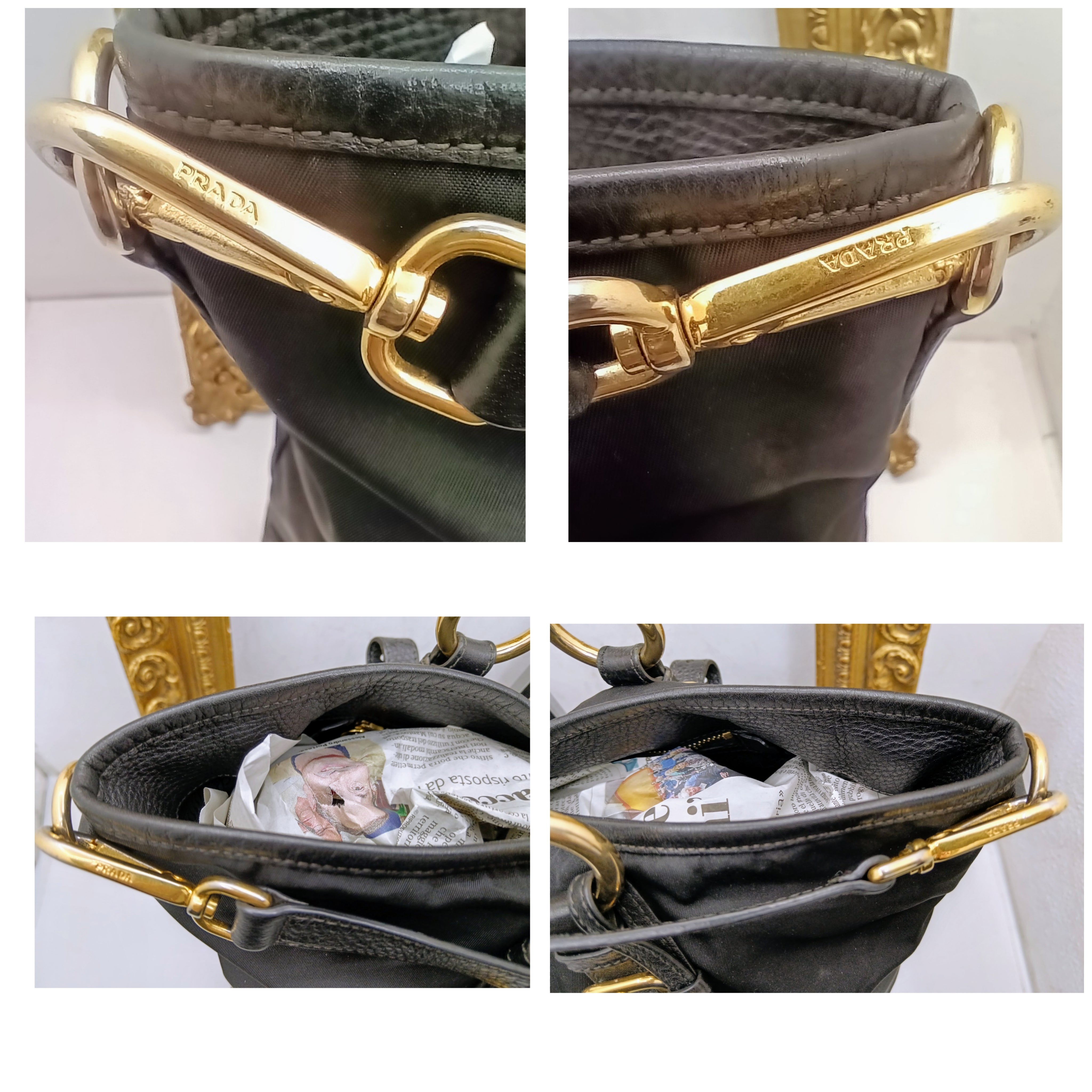 PRADA – Shopper a spalla Re-Nylon e Pelle Nera Doppi Manici con tracolla