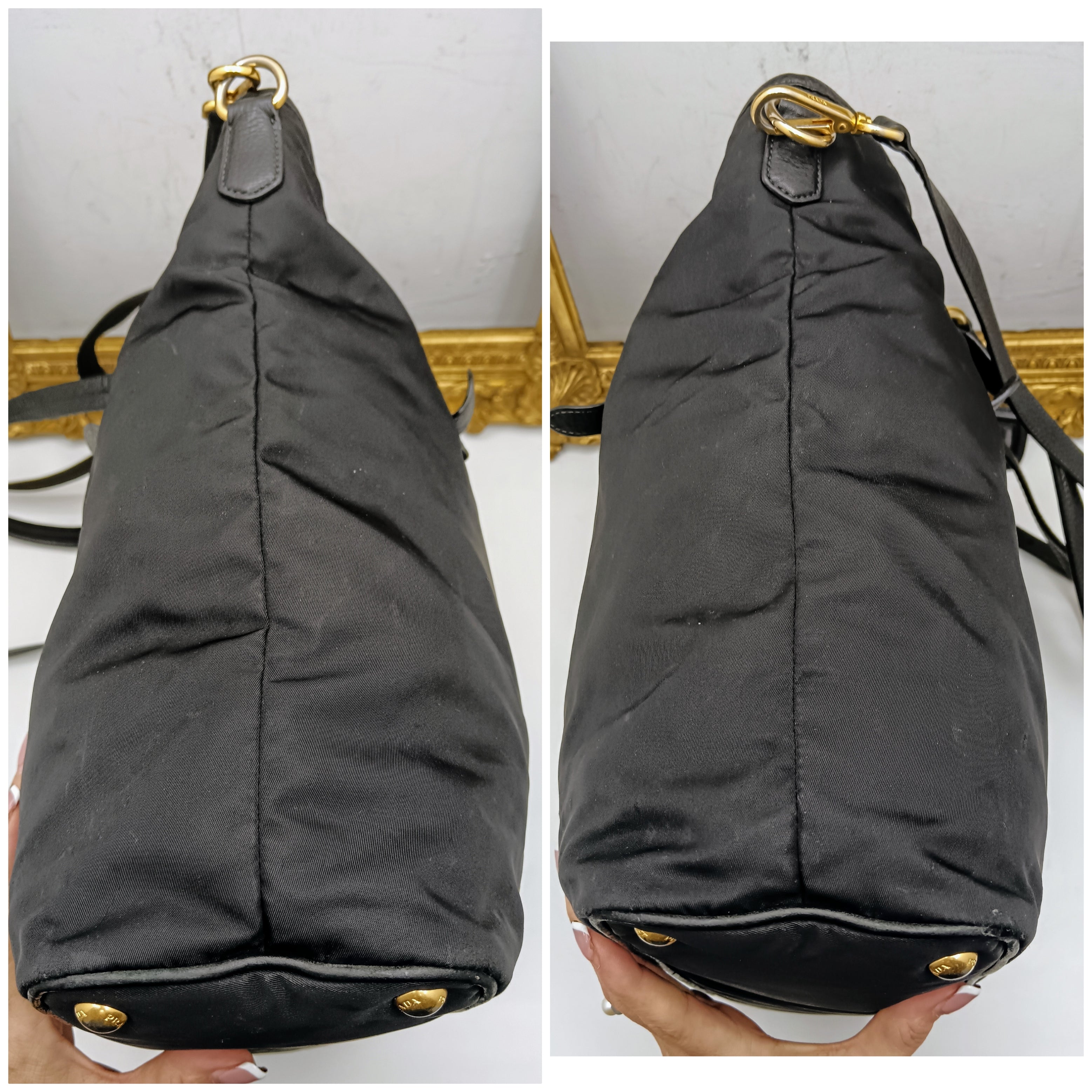 PRADA – Shopper a spalla Re-Nylon e Pelle Nera Doppi Manici con tracolla