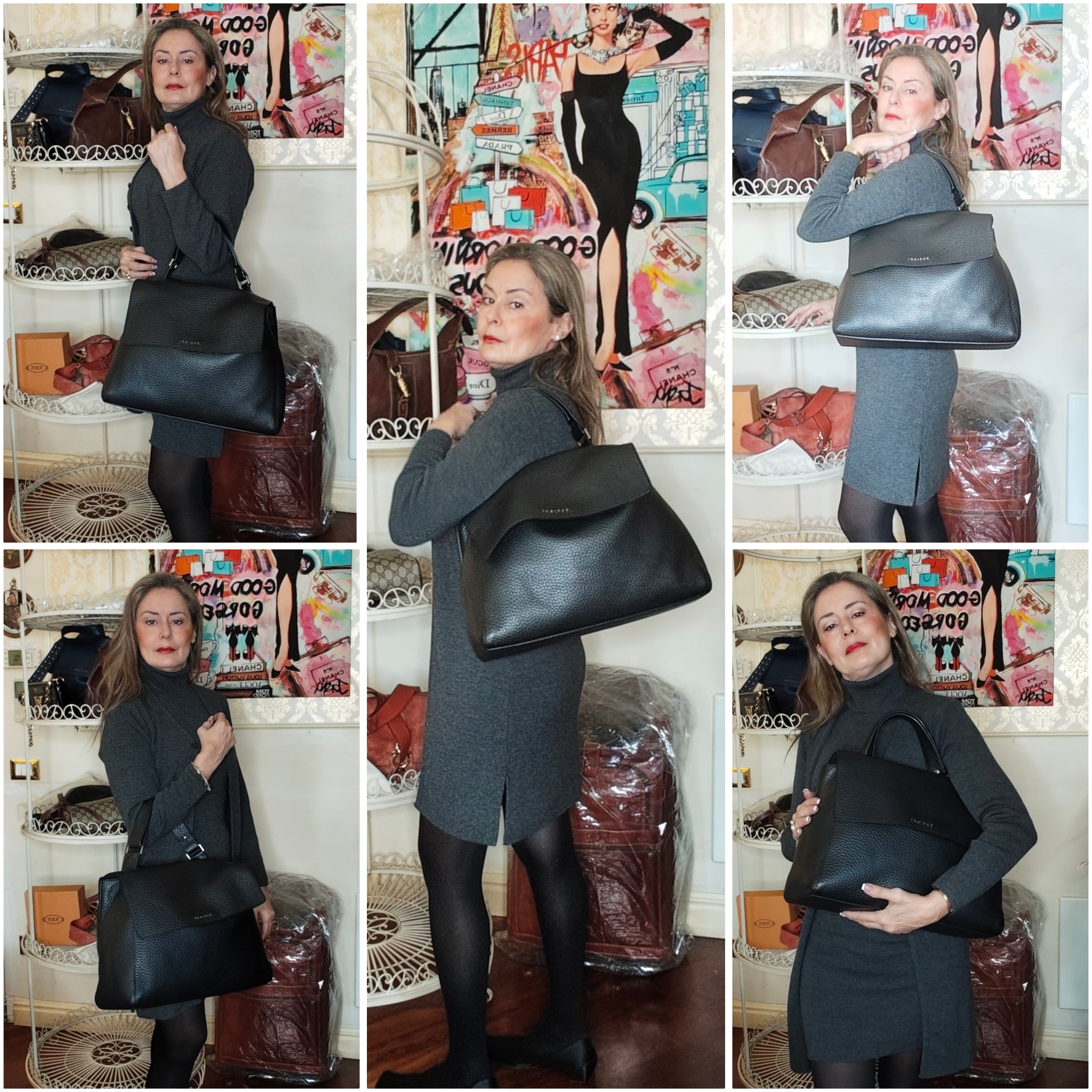 ORCIANI - BORSA SVEVA SOFT GRANDE IN PELLE MARTELLATA NERA