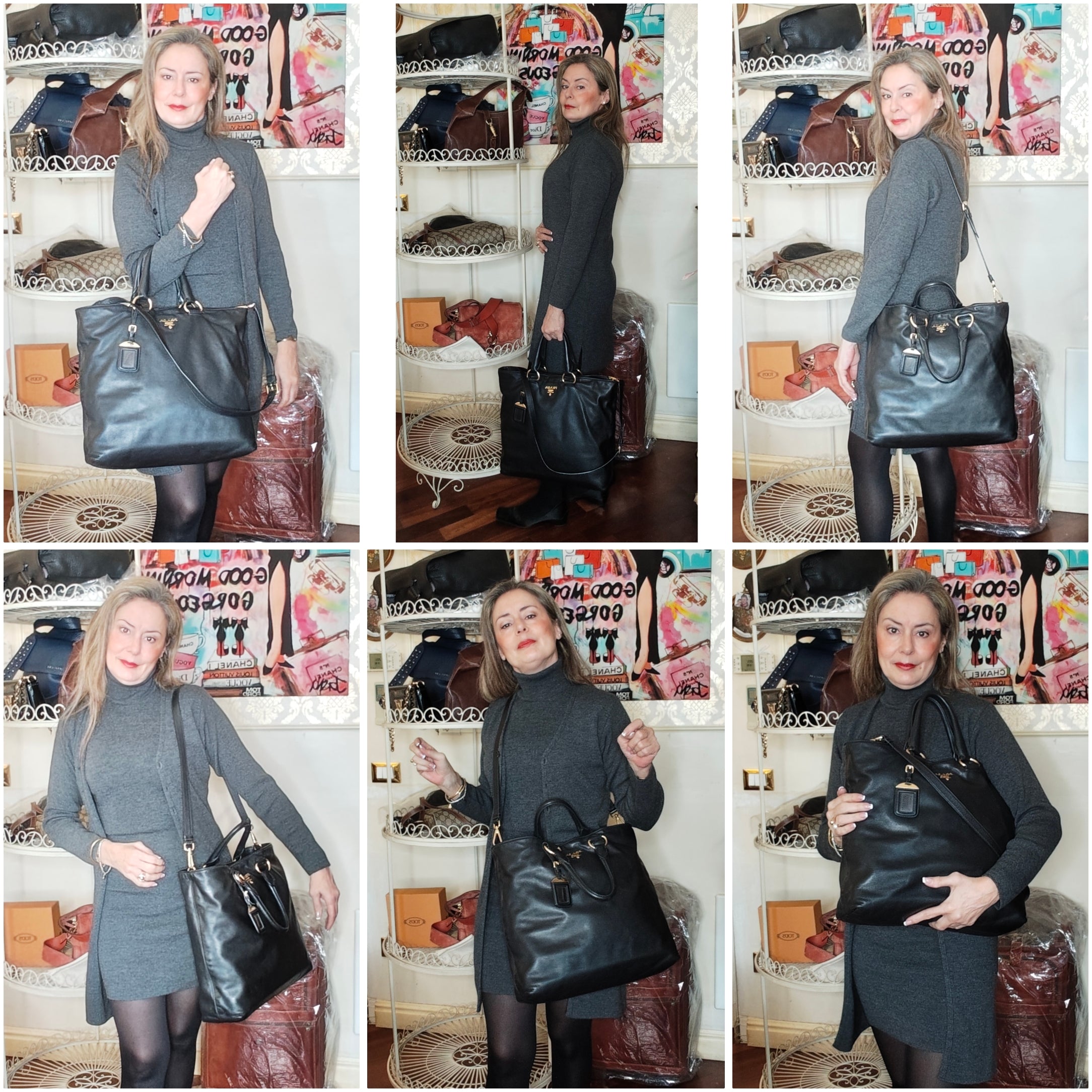 Prada - Shopper Tote Bag in Pelle Spazzolata Nera