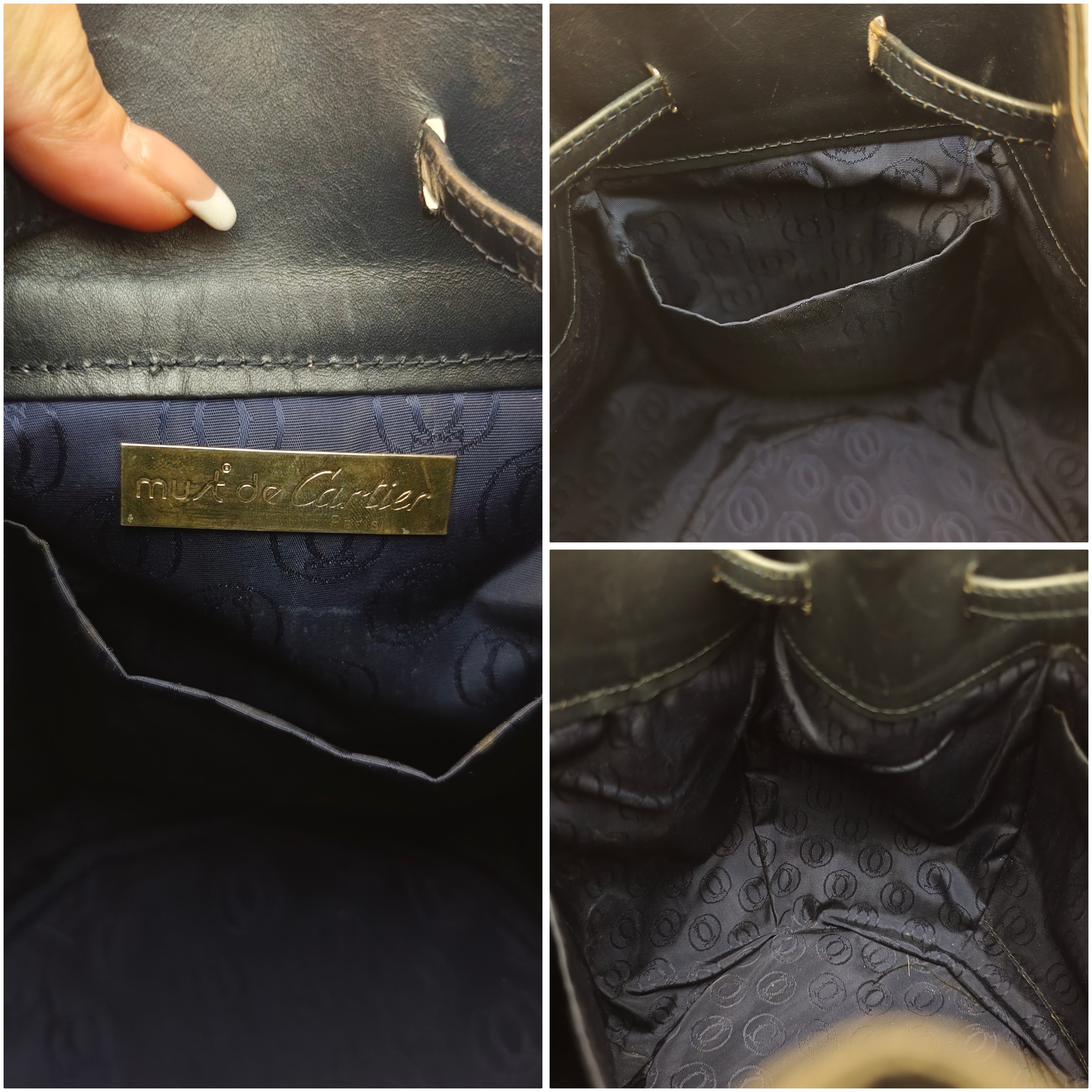 CARTIER - Secchiello Bombato Double-face Pelle Blu Vintage