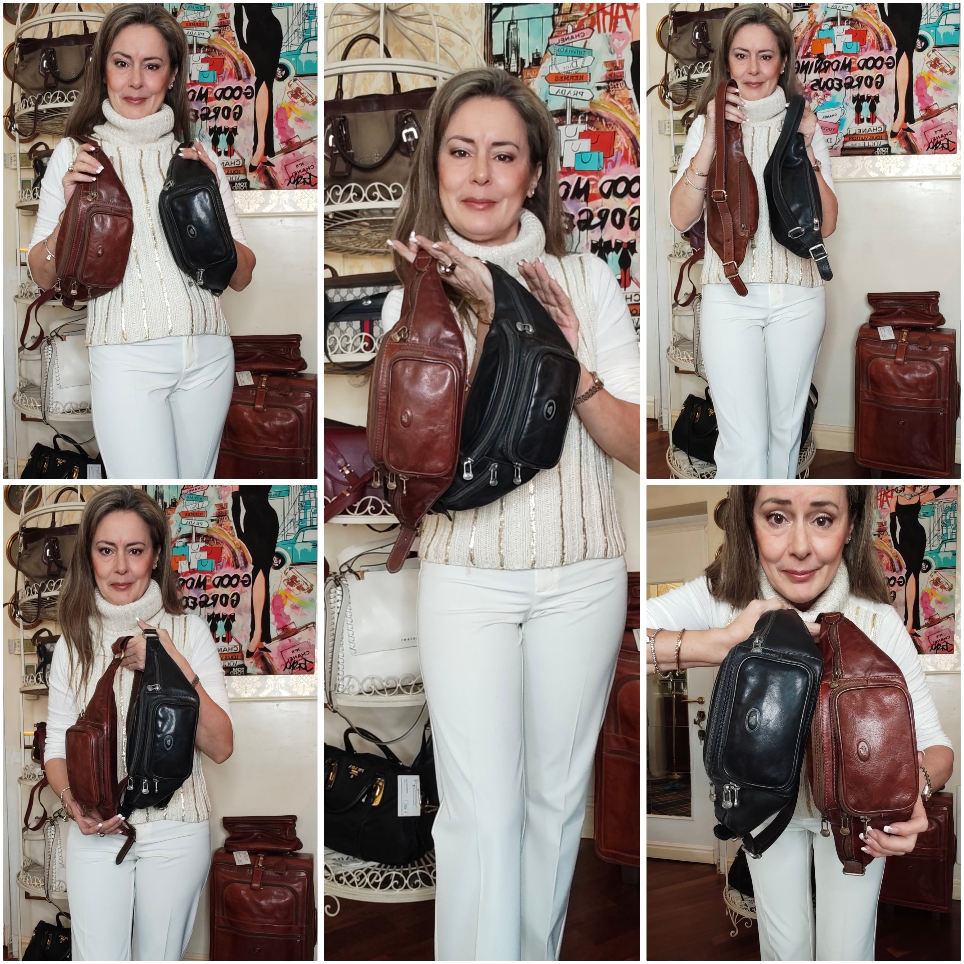 The Bridge - Marsupio Linea Story Pelle Marrone Misura Grande con Taschine Laterali