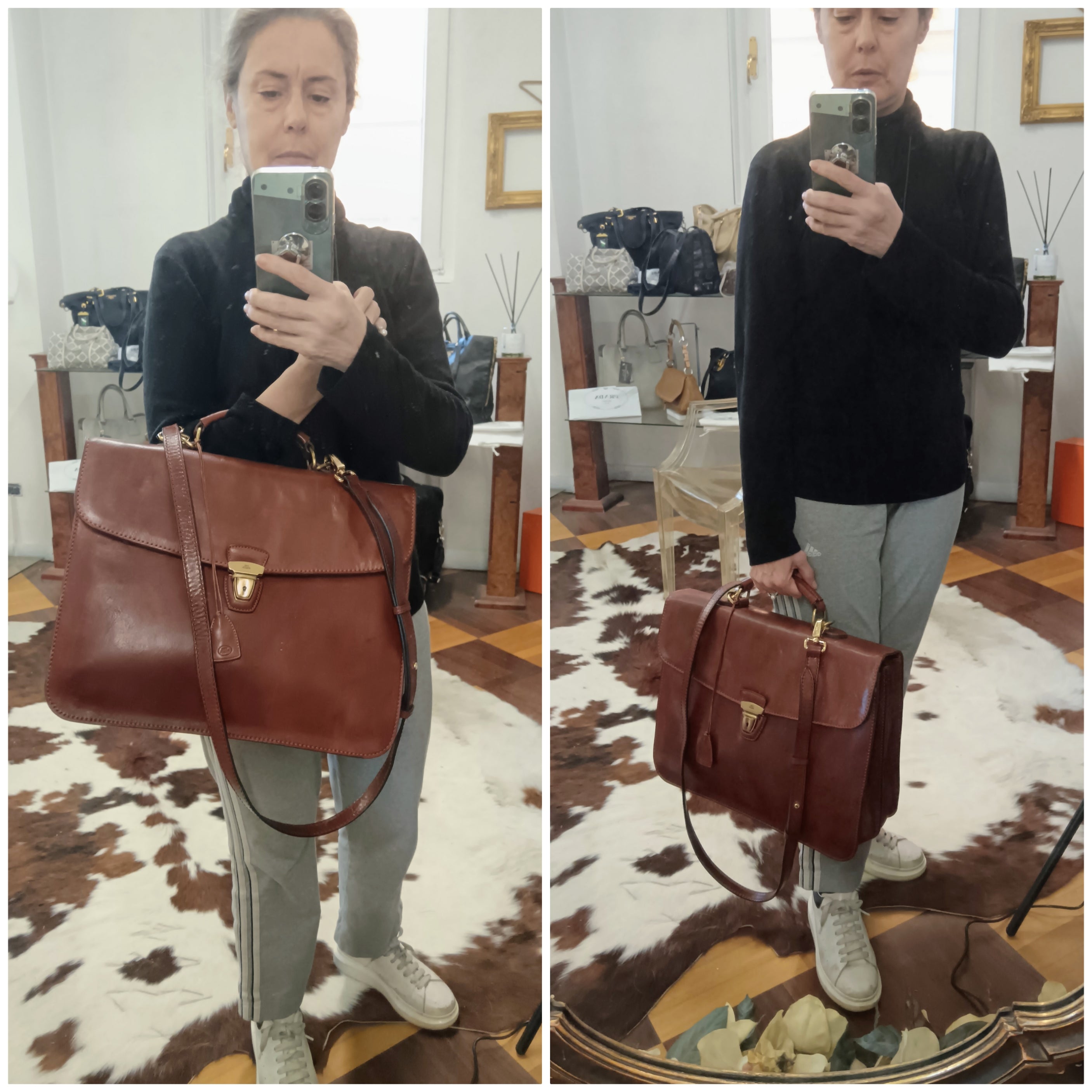 The Bridge – Cartella/Borsa Lavoro pelle marrone due soffietti con tracolla