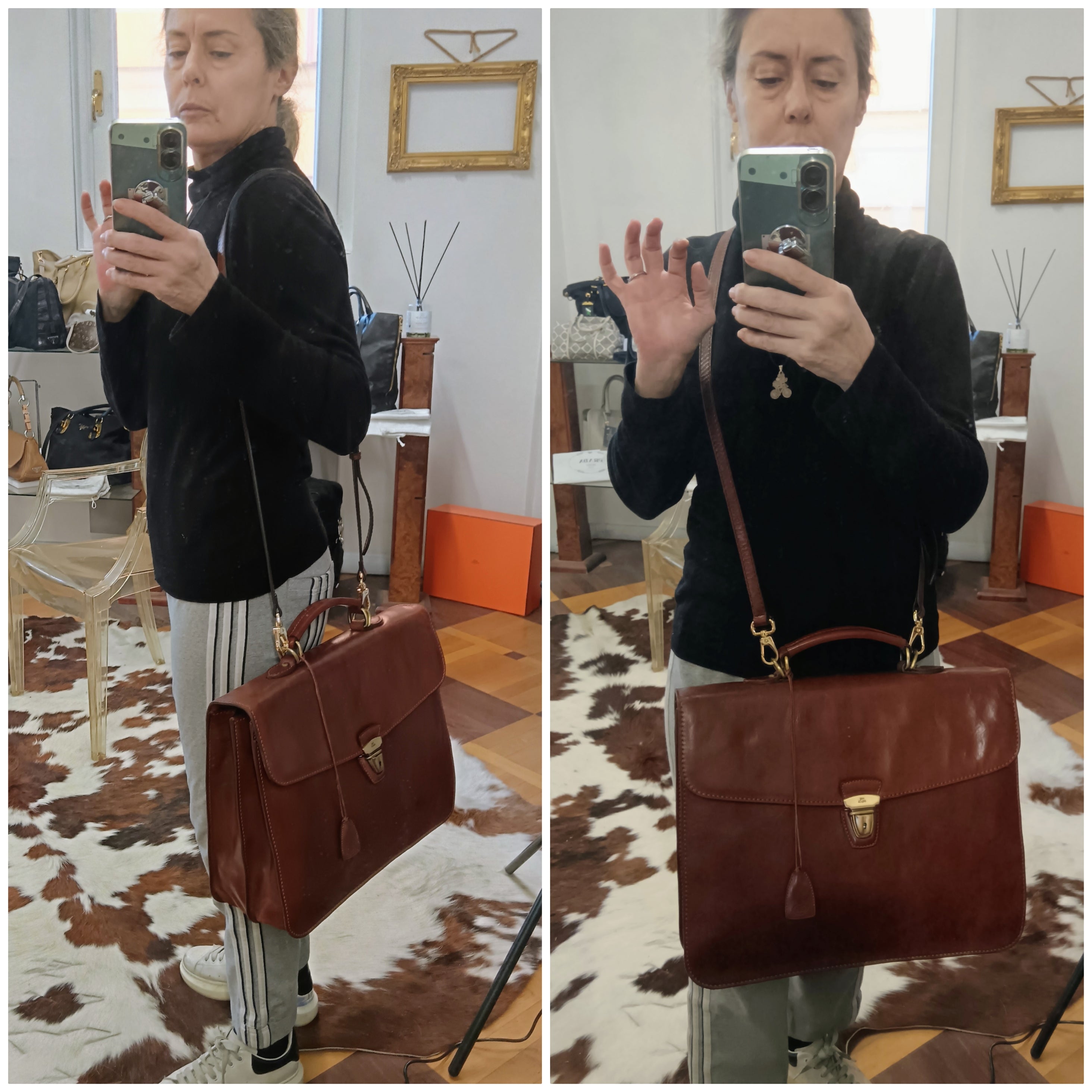 The Bridge – Cartella/Borsa Lavoro pelle marrone due soffietti con tracolla