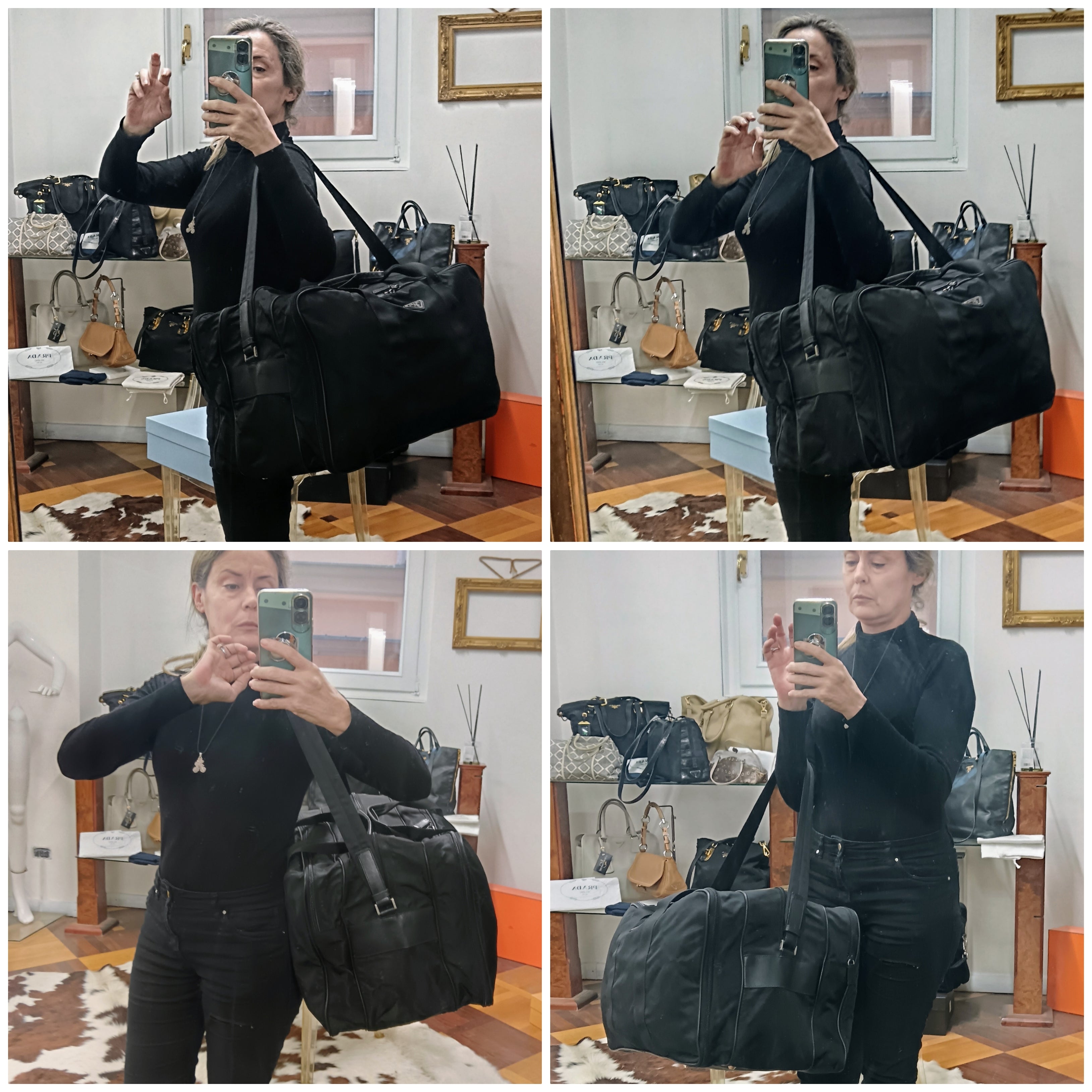 Prada - Borsone da Viaggio/Valigia a Tracolla 3 Scomparti Nylon Nero