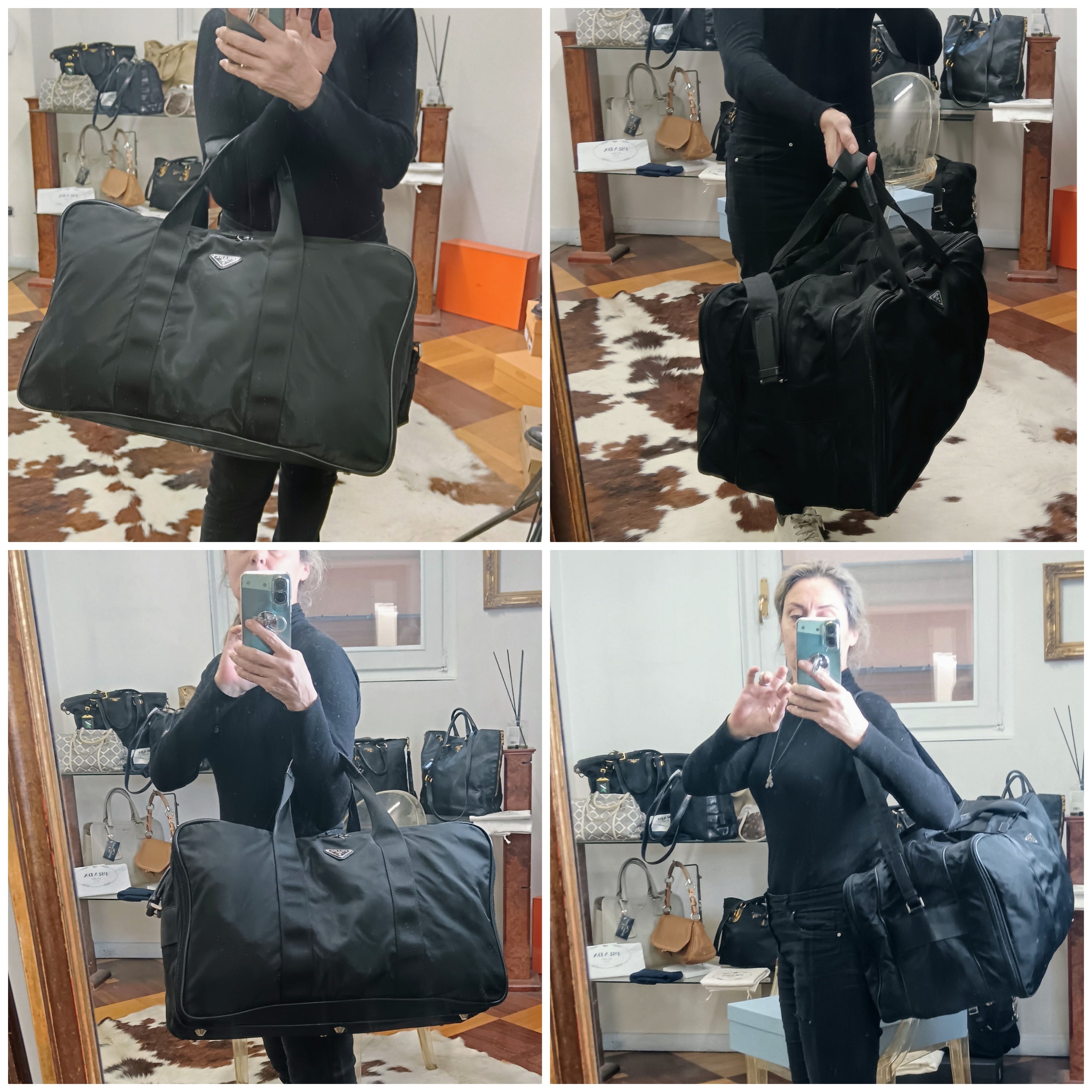 Prada - Borsone da Viaggio/Valigia a Tracolla 3 Scomparti Nylon Nero