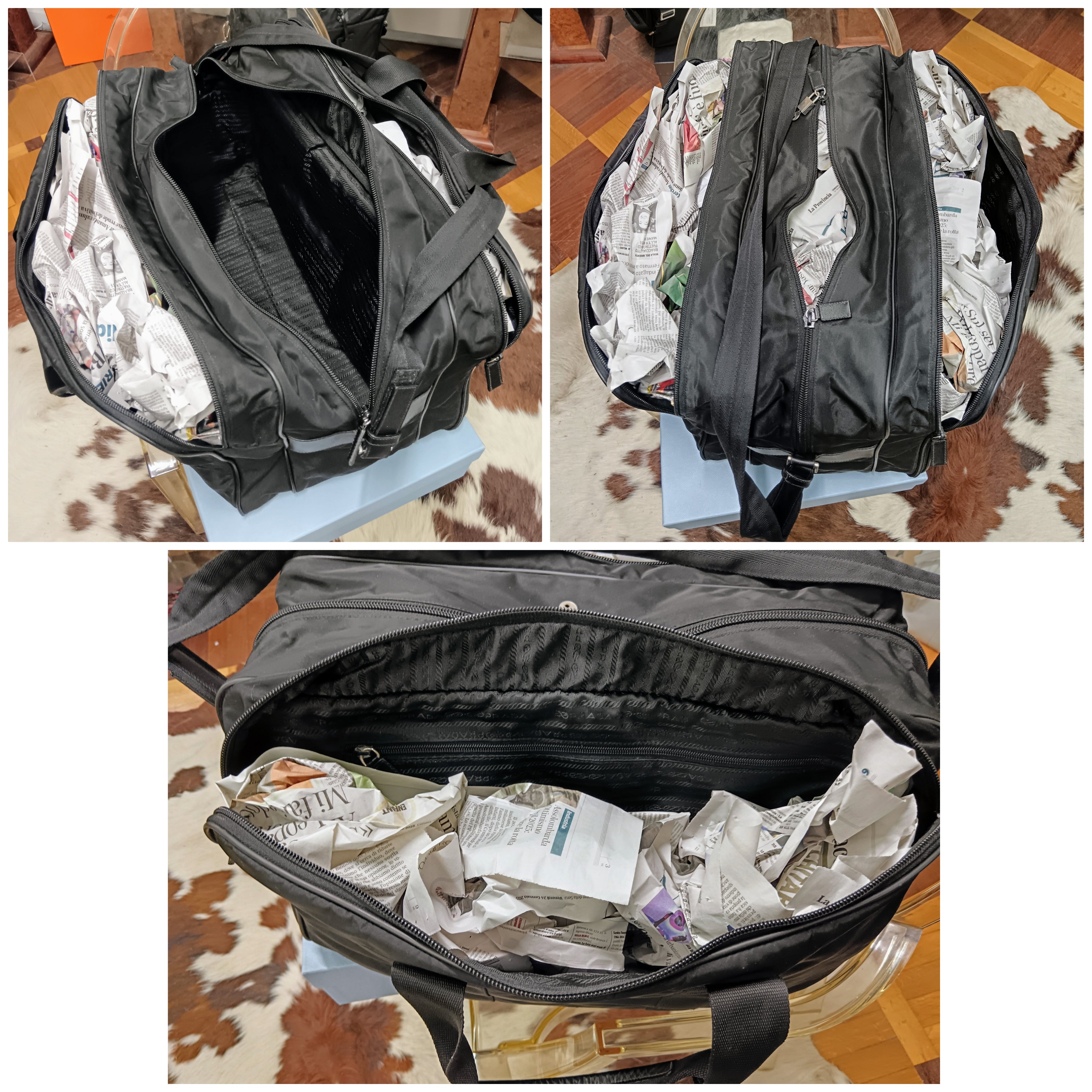 Prada - Borsone da Viaggio/Valigia a Tracolla 3 Scomparti Nylon Nero