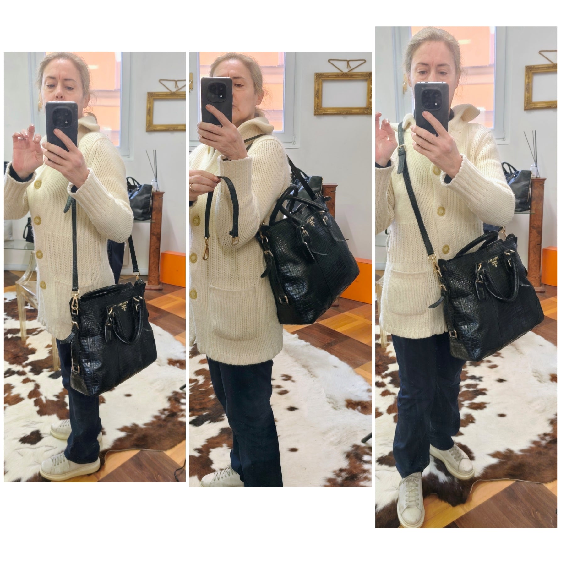 Prada - Tote Bag Shopper a Spalla Stampa Coccodrillo Vintage
