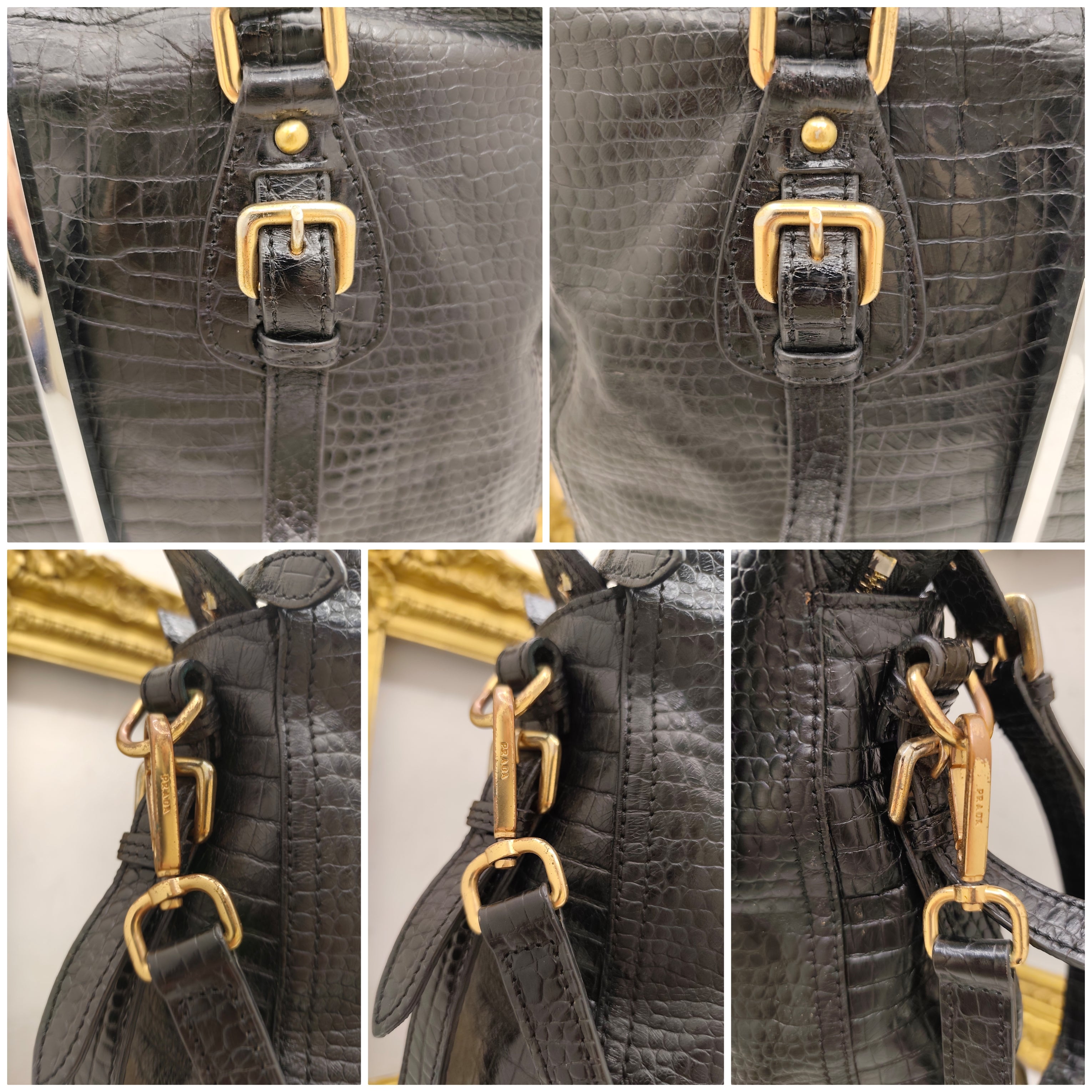Prada - Tote Bag Shopper a Spalla Stampa Coccodrillo Vintage