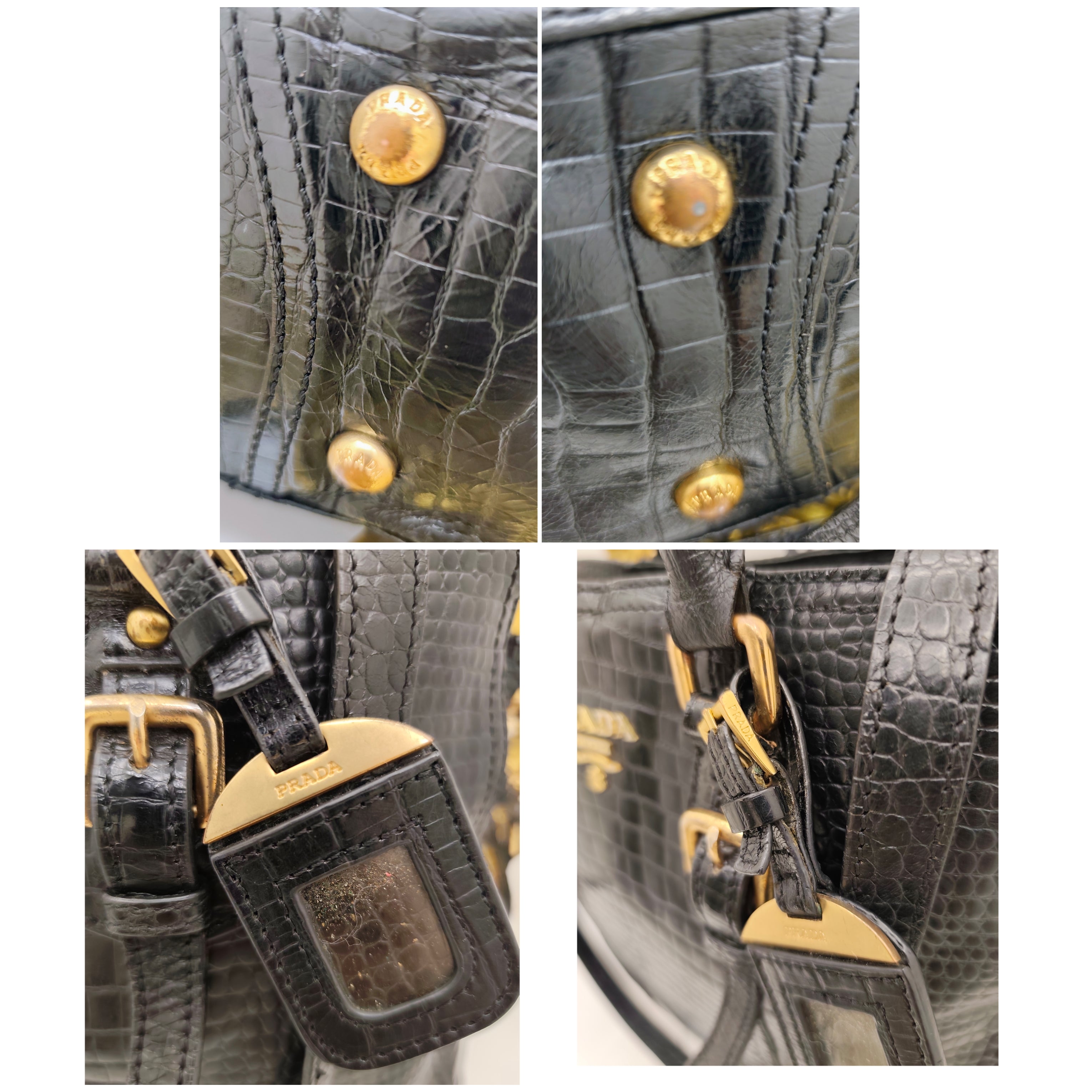 Prada - Tote Bag Shopper a Spalla Stampa Coccodrillo Vintage