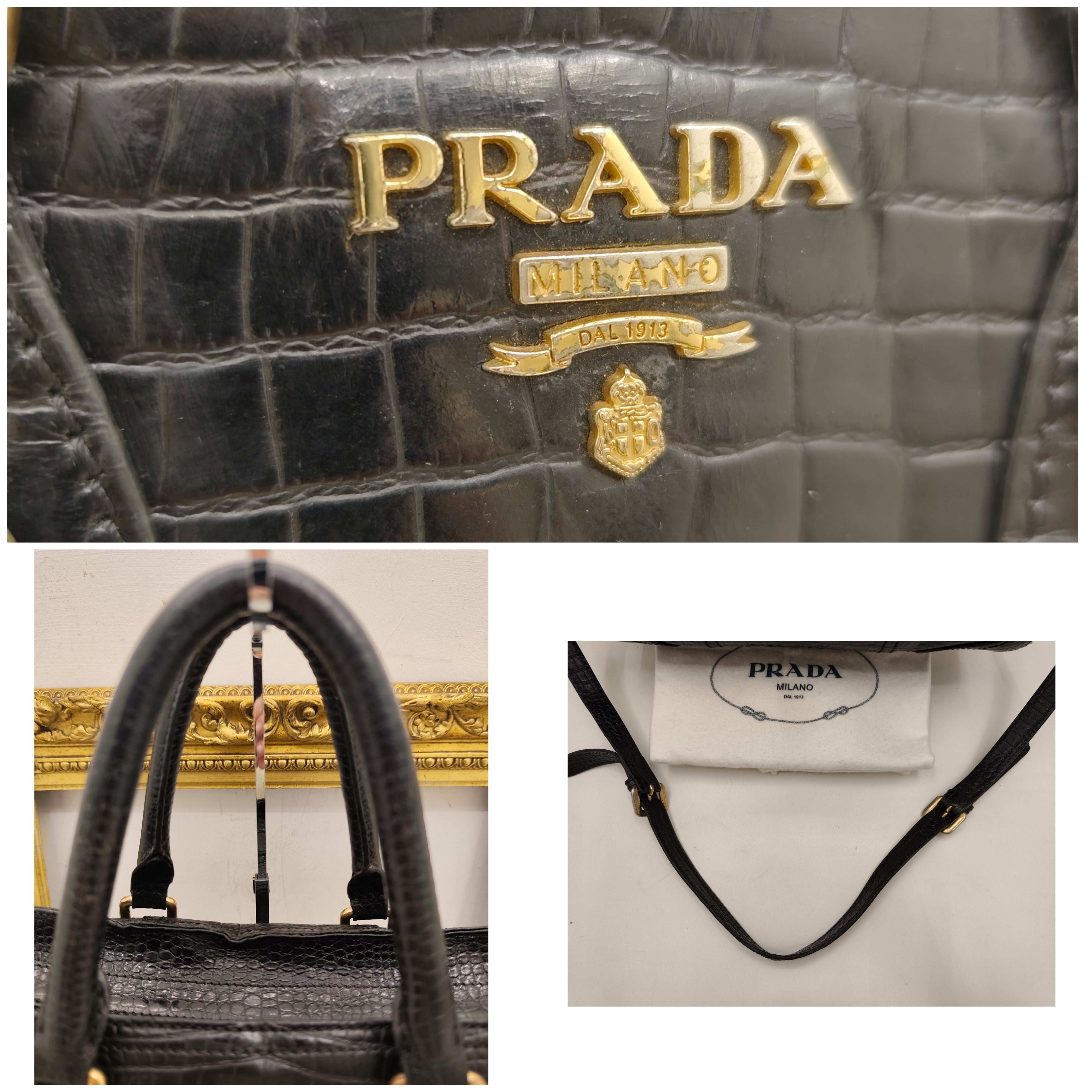 Prada - Tote Bag Shopper a Spalla Stampa Coccodrillo Vintage