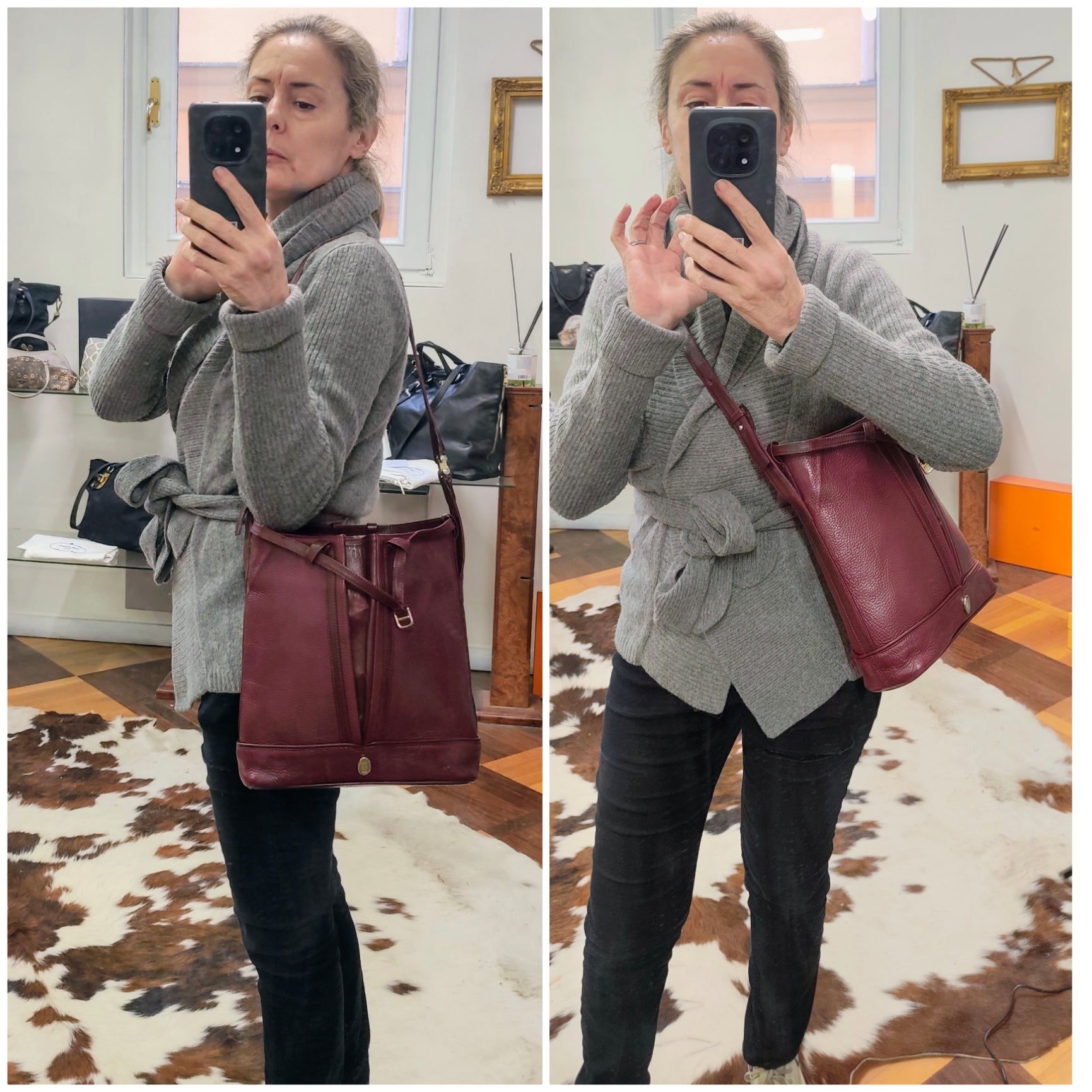 Cartier – Secchiello ovale in pelle bordeaux vintage