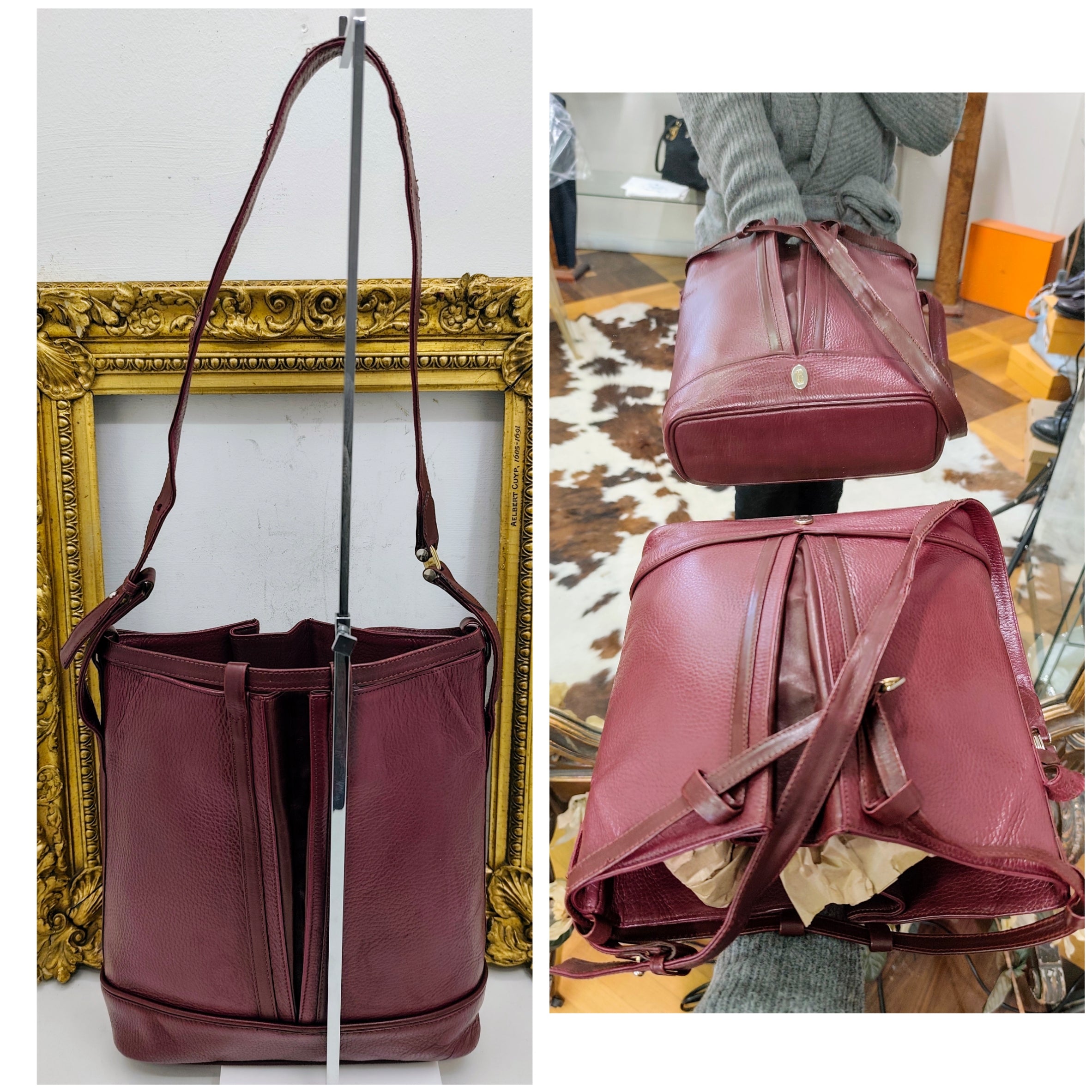 Cartier – Secchiello ovale in pelle bordeaux vintage