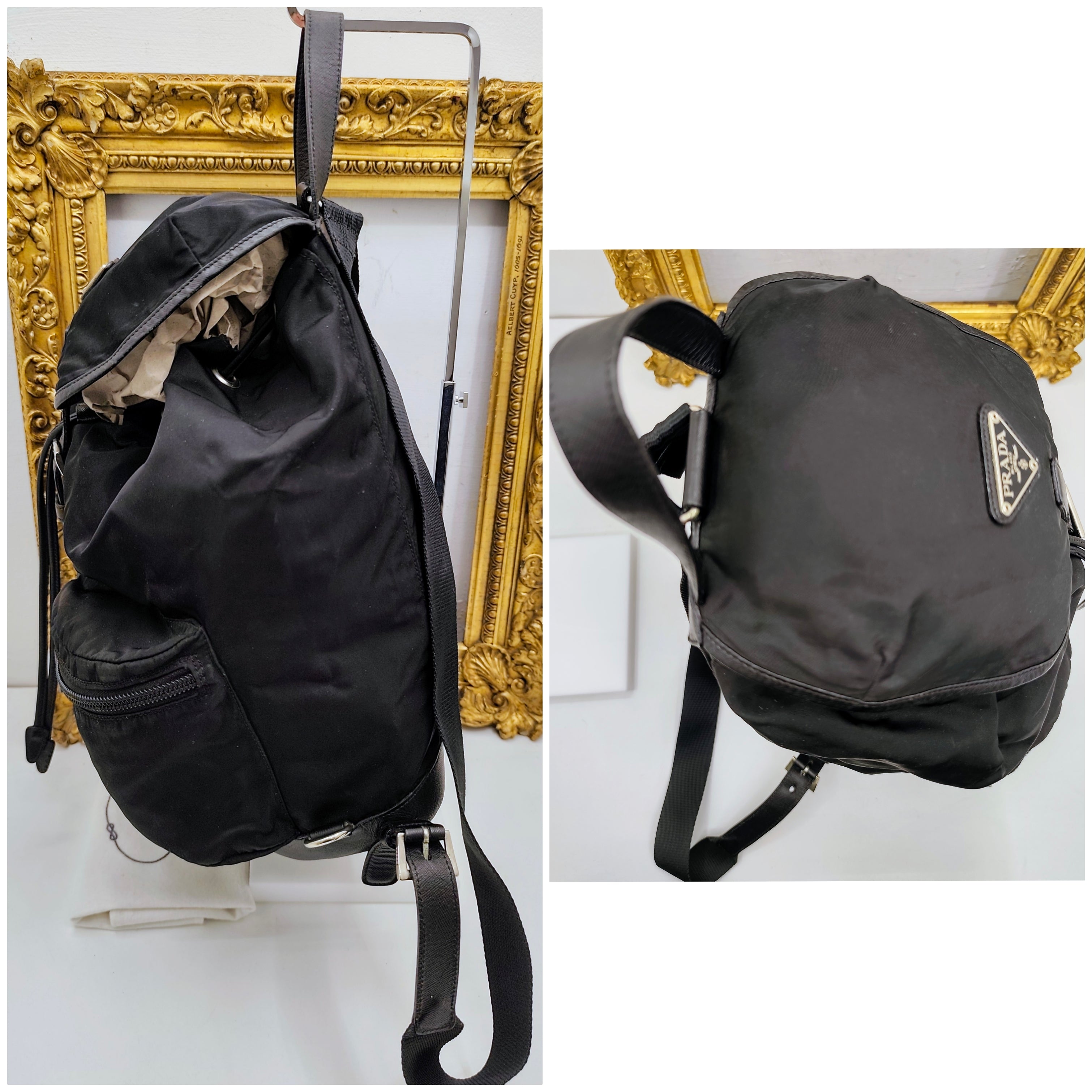Prada – Zaino Grande in Nylon e Pelle Saffiano Nero Semirigido