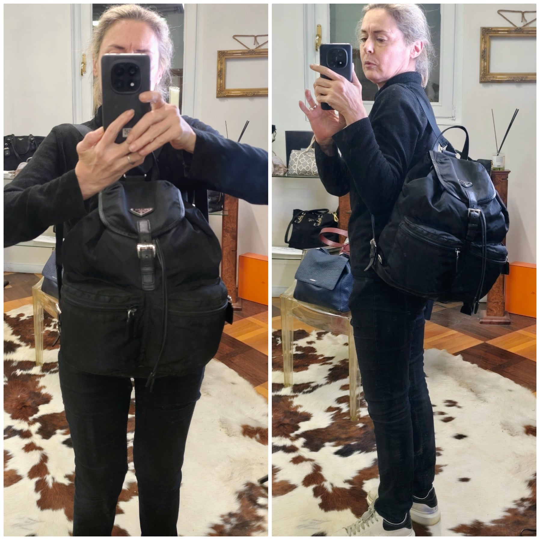 Prada – Zaino Grande in Nylon e Pelle Saffiano Nero Semirigido