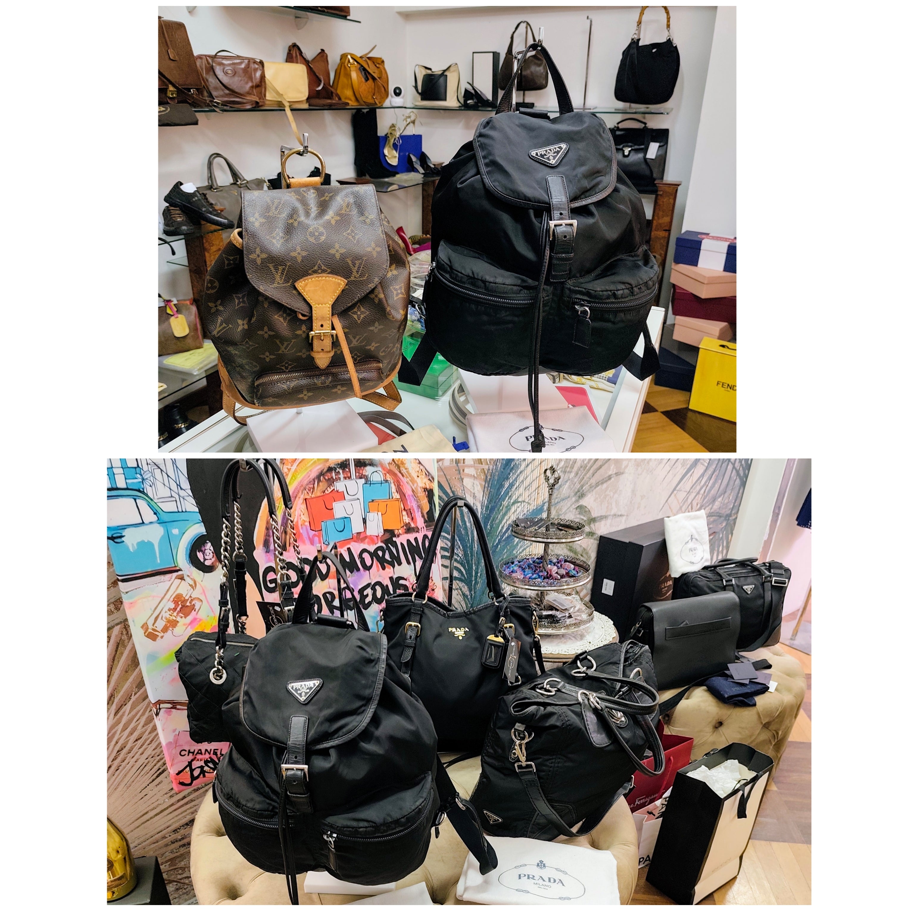 Prada – Zaino Grande in Nylon e Pelle Saffiano Nero Semirigido