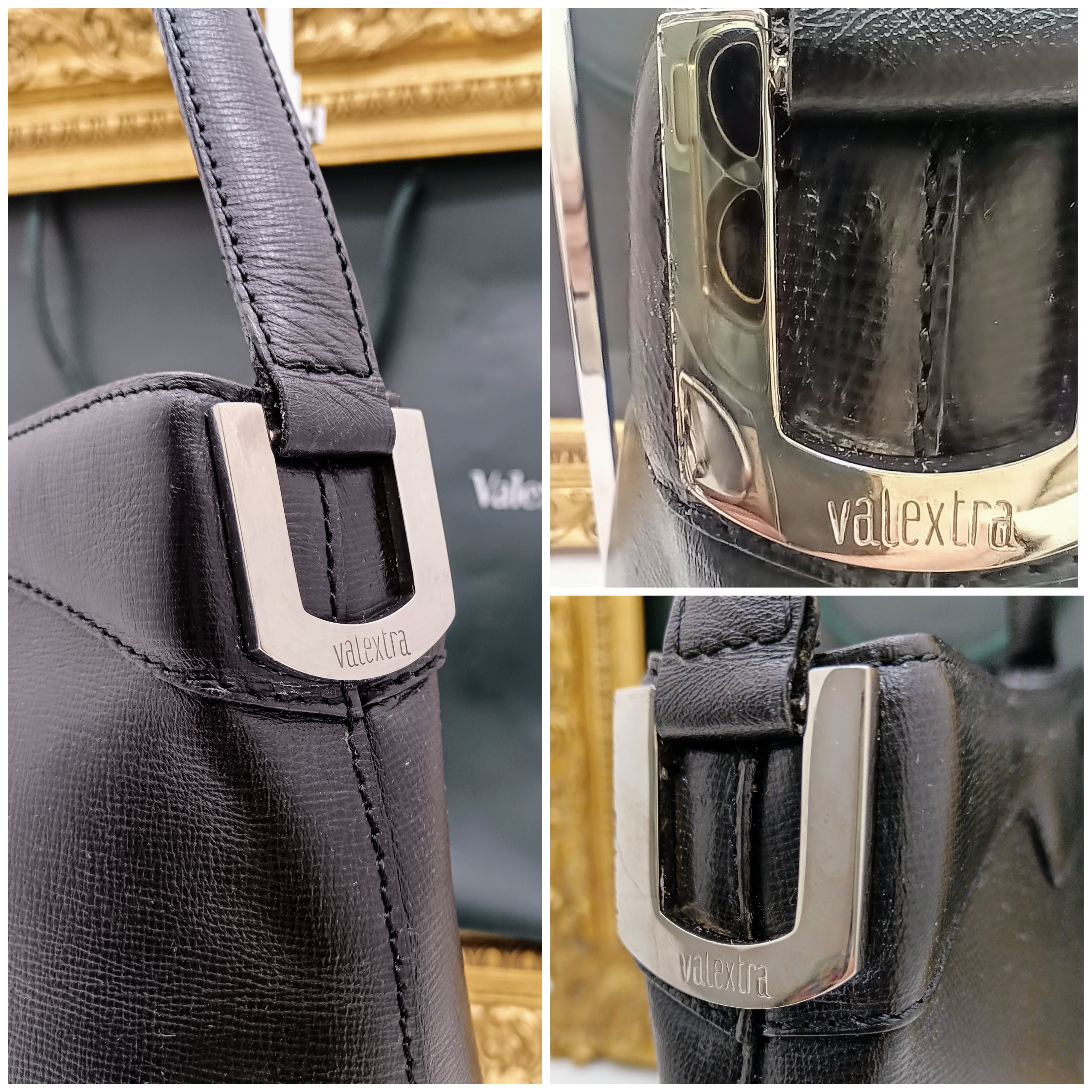 Valextra – Borsa a spalla in pelle Millepunte nera