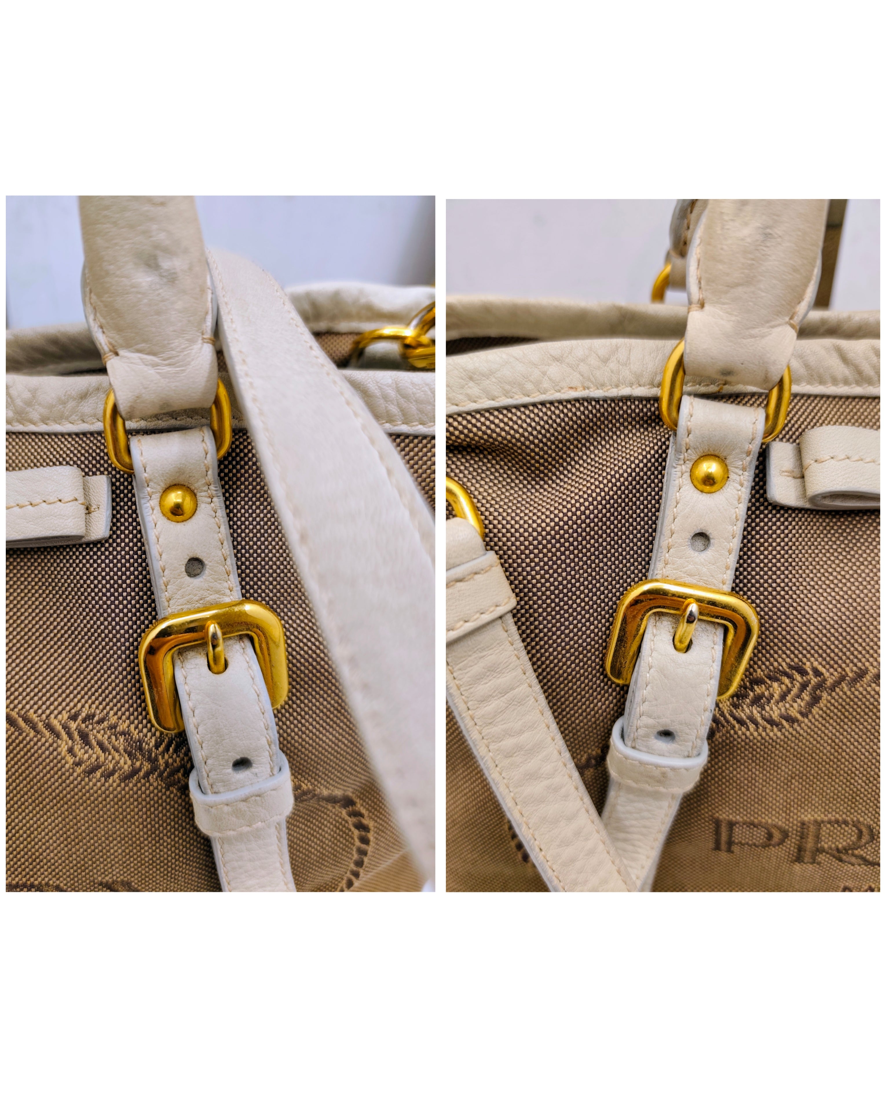 Prada - Tote Bag Shopper Media Canapa Jacquard Beige e Avorio