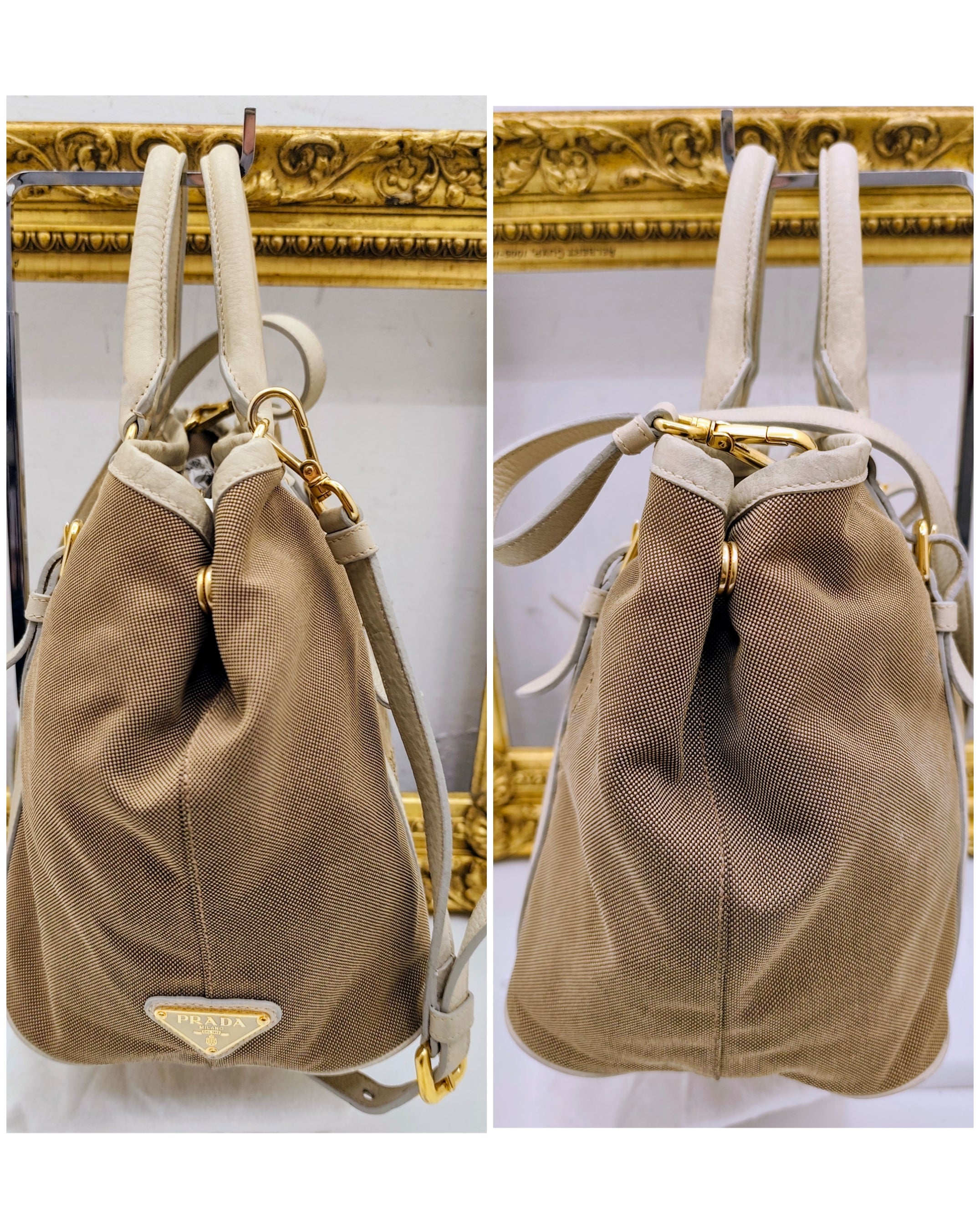 Prada - Tote Bag Shopper Media Canapa Jacquard Beige e Avorio