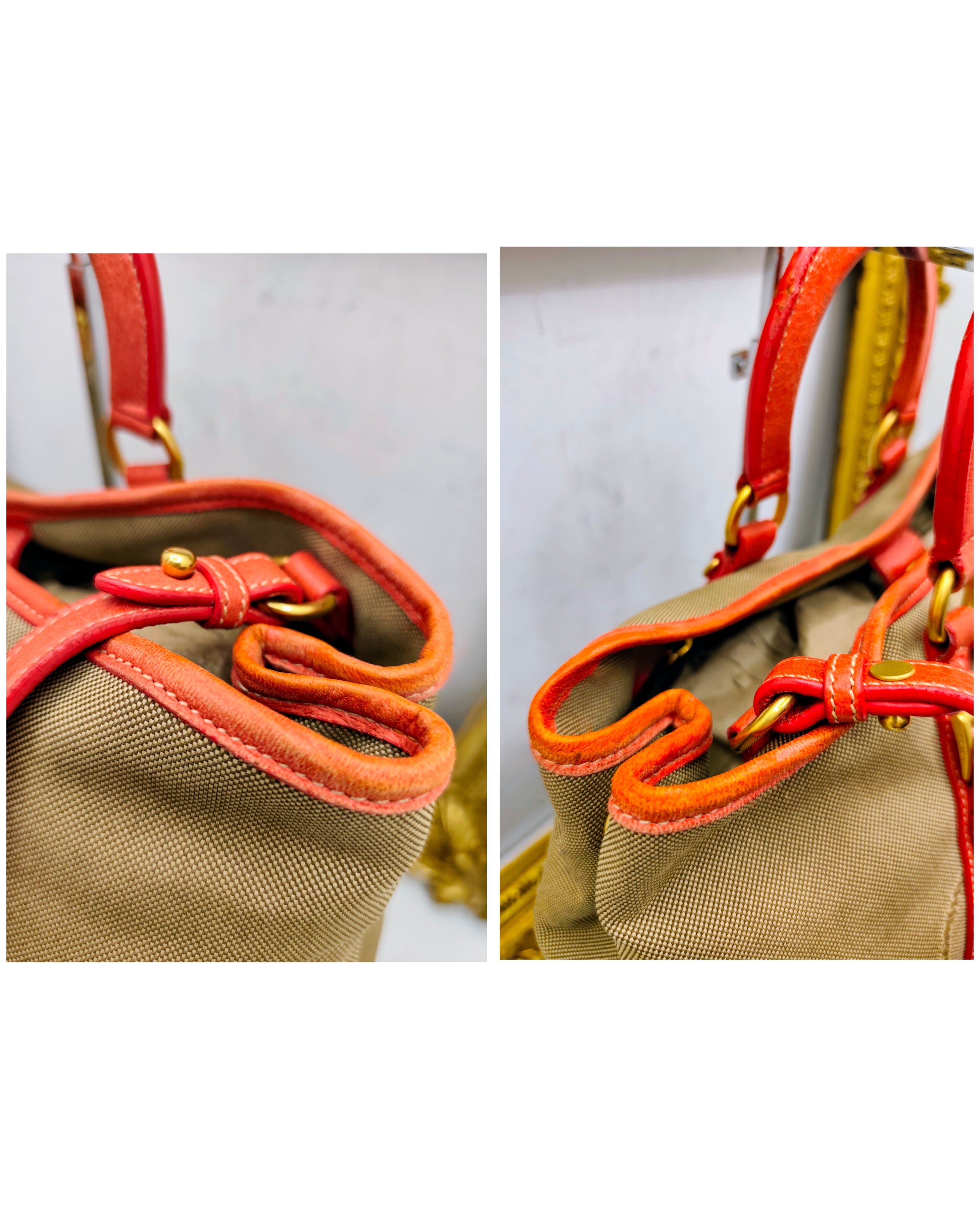 Prada – Shopper Tote Bag Media Logo Jacquard Beige e Corallo
